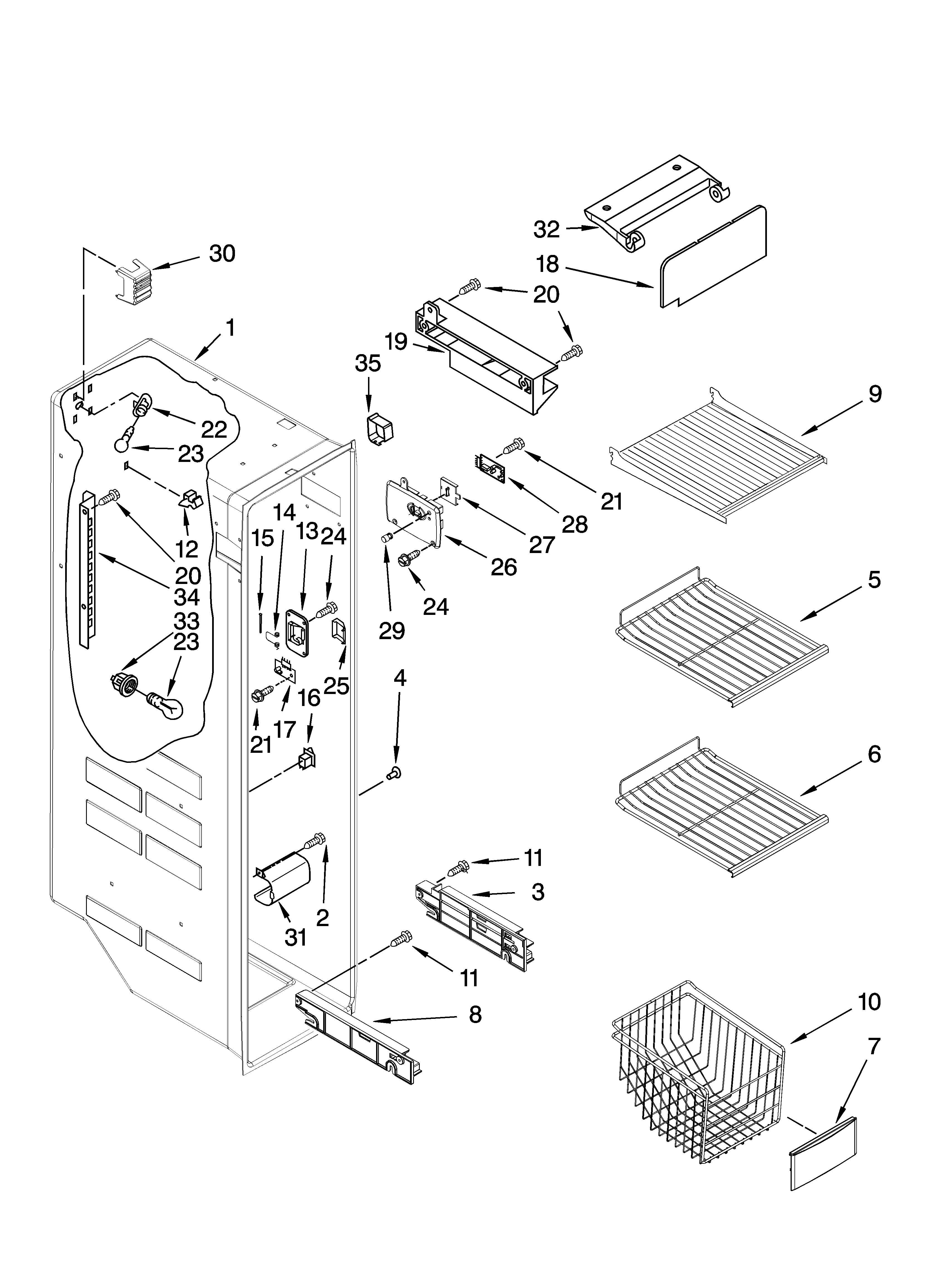 Kenmore 10657073602 freezer liner parts diagram