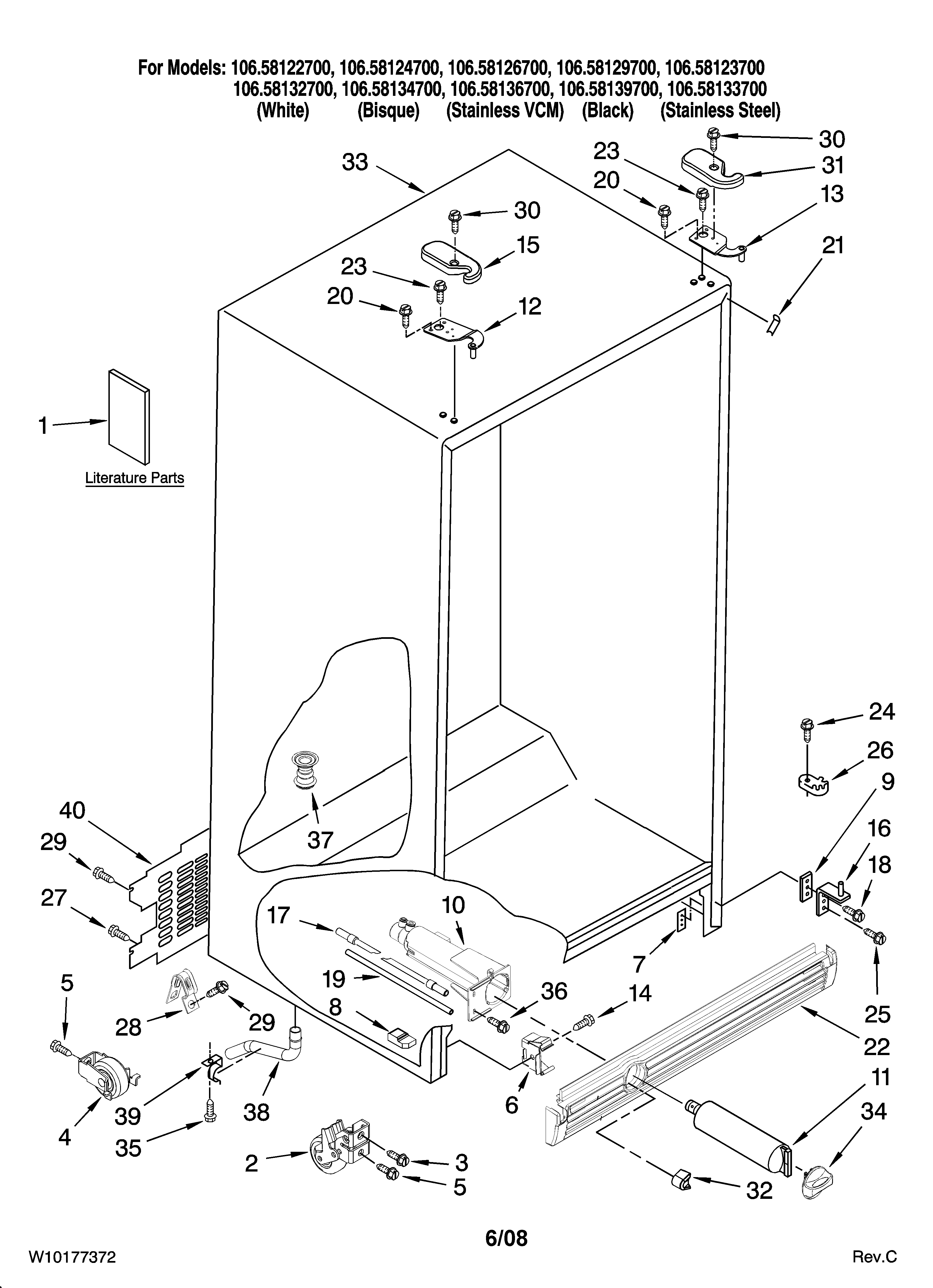 Kenmore 10658122700 cabinet parts diagram