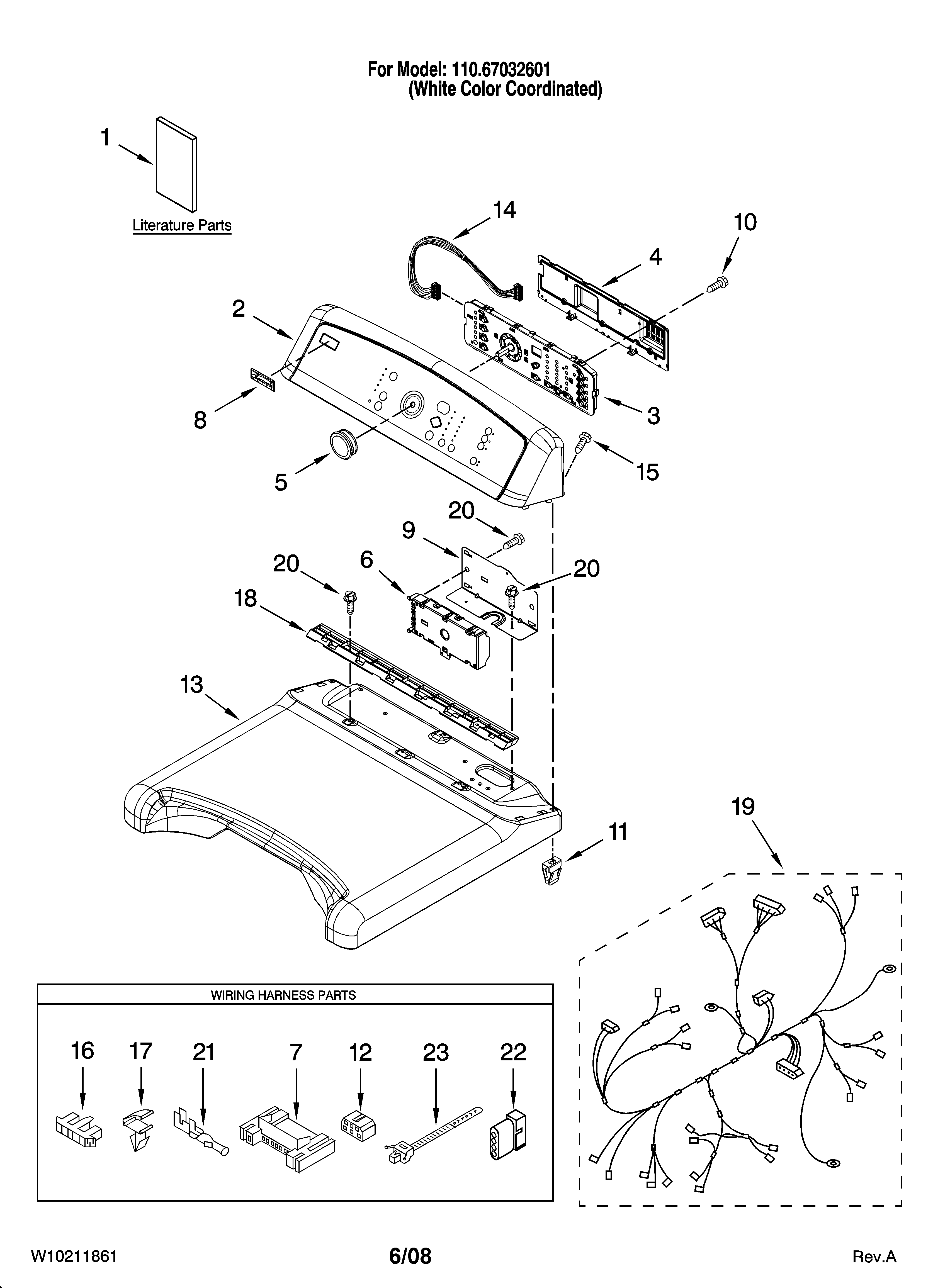 Kenmore Elite 110C67032601 top and console parts diagram