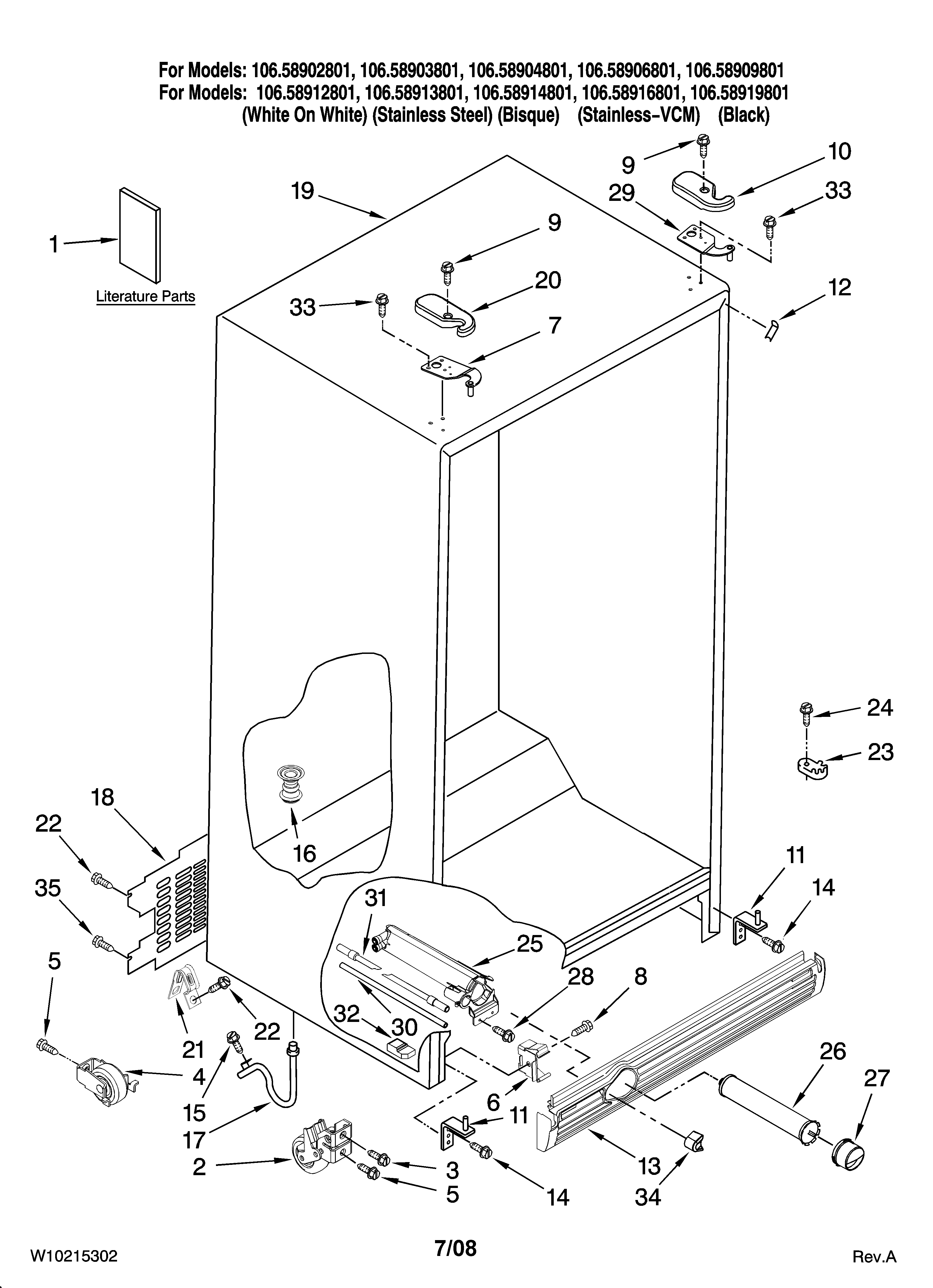 Kenmore 10658912801 cabinet parts diagram