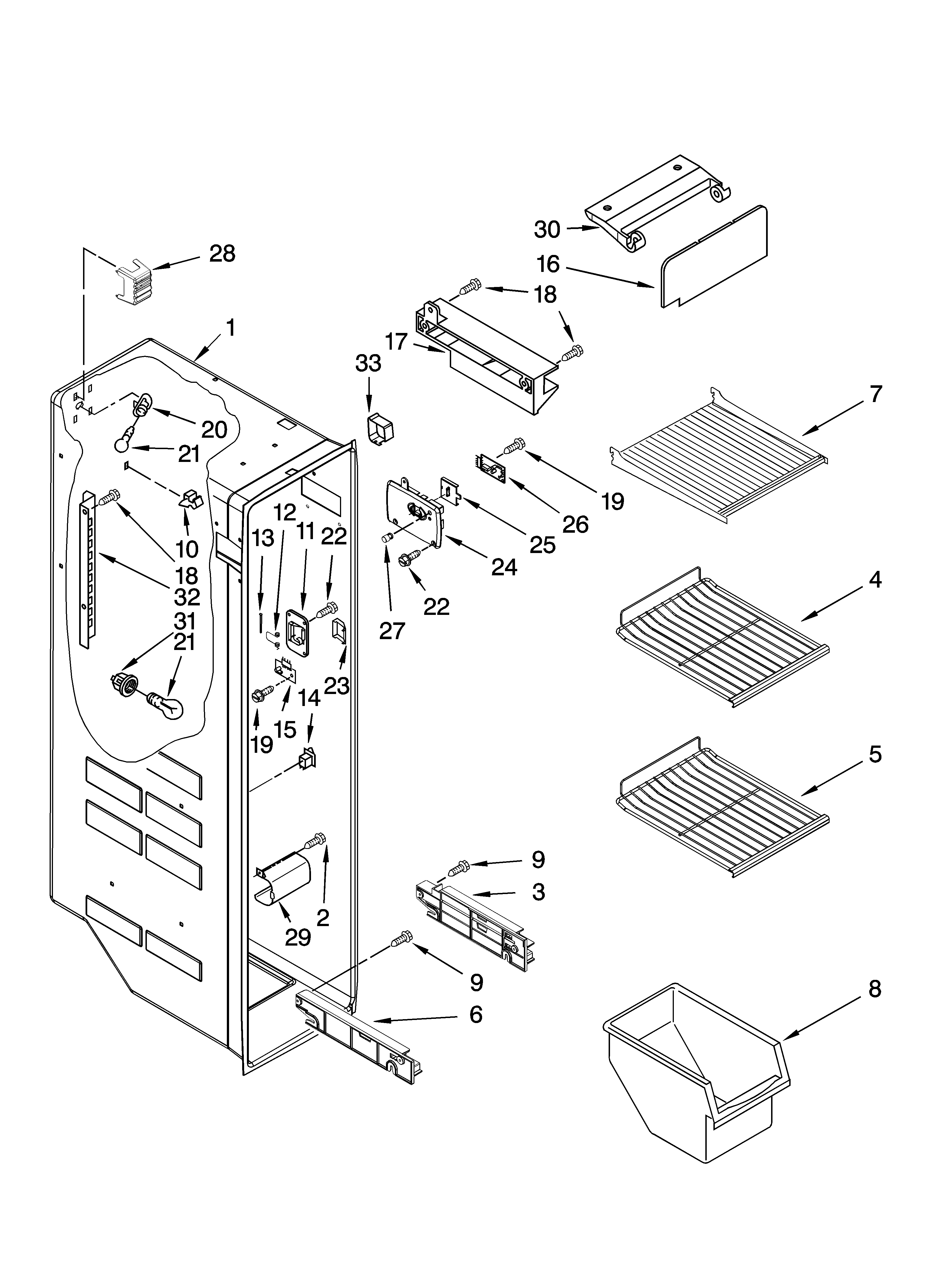 Kenmore 10658912801 freezer liner parts diagram