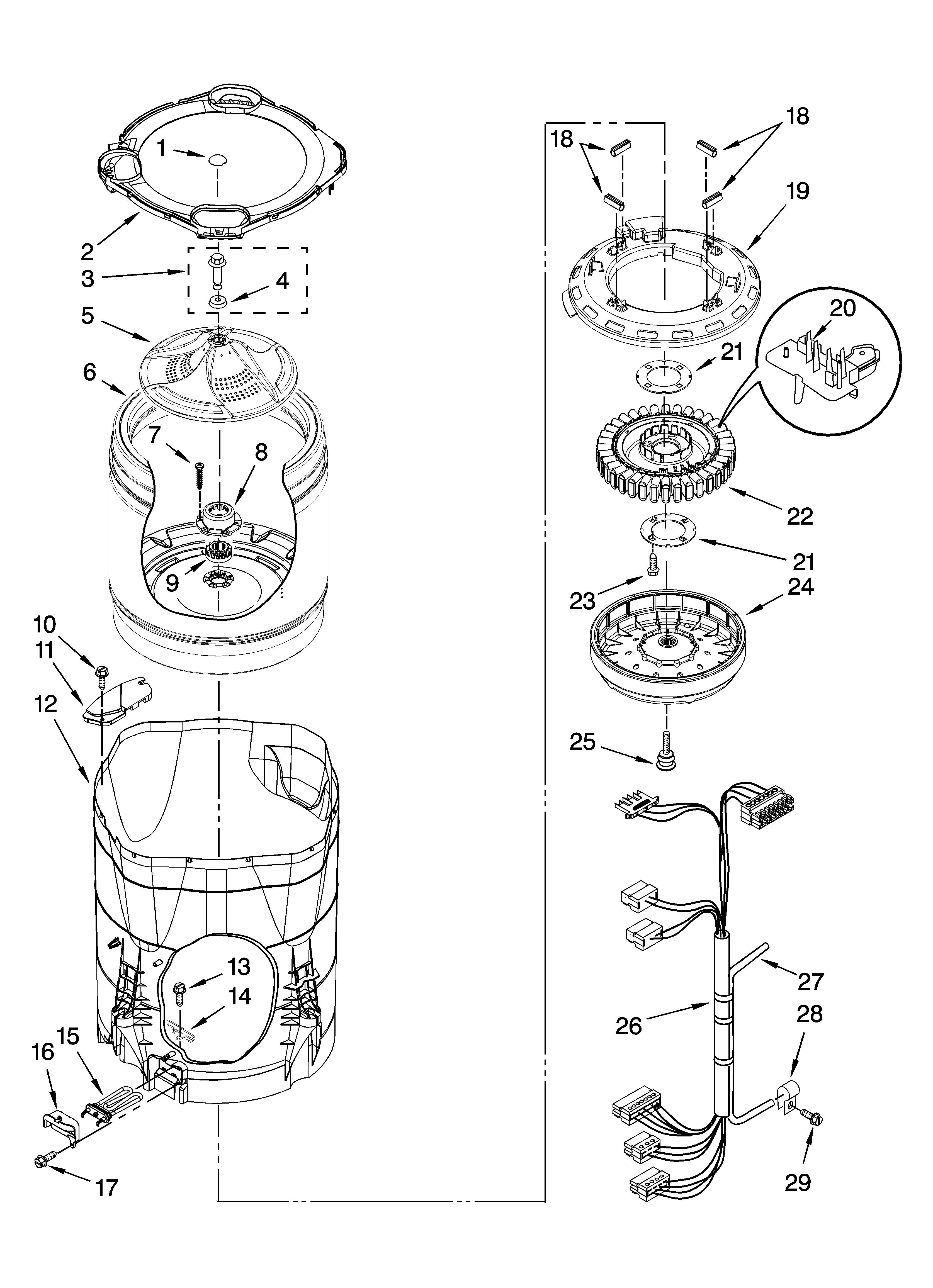 Kenmore Elite 11028091700 motor, basket and tub parts diagram