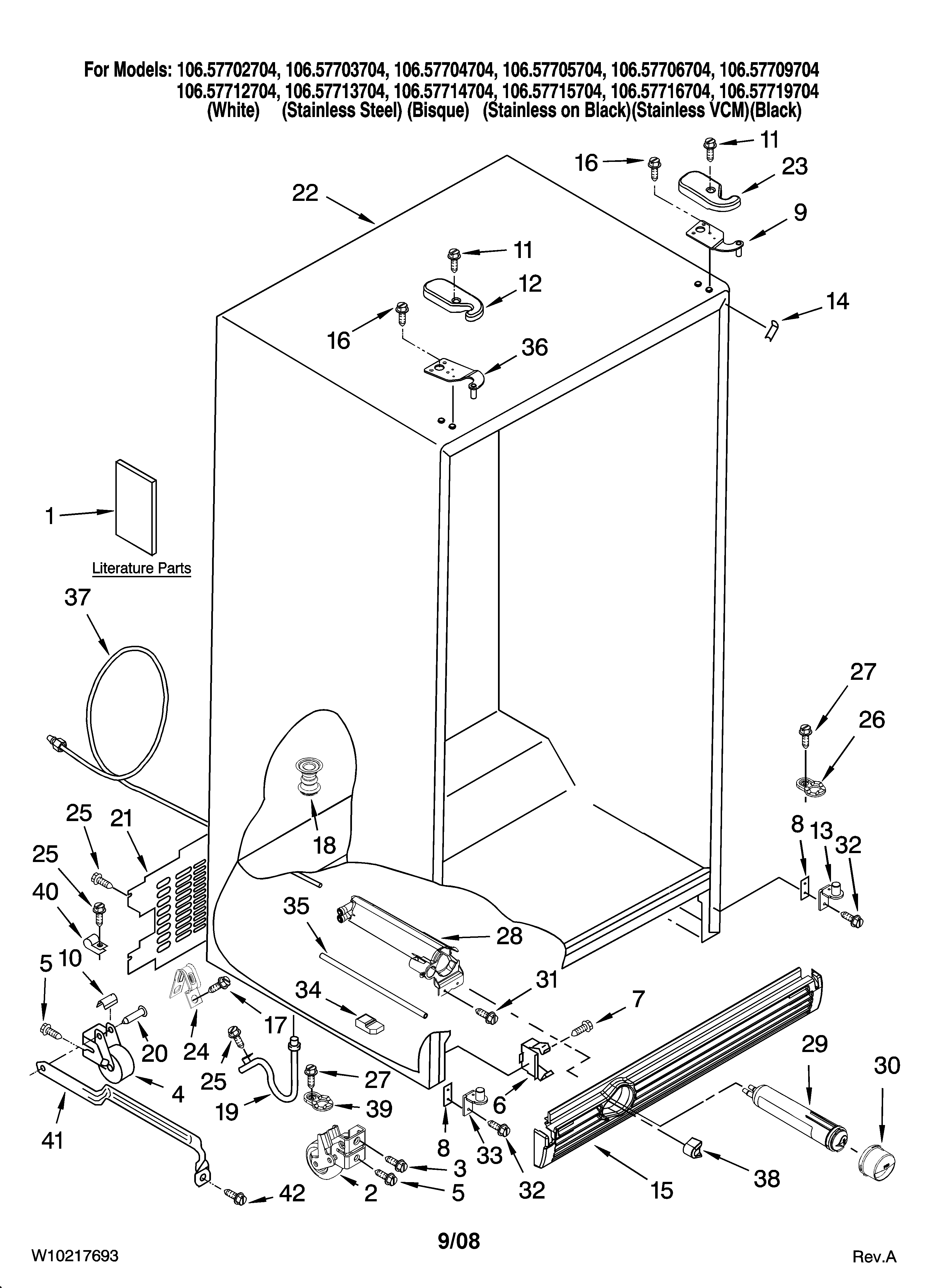 Kenmore Elite 10657705704 cabinet parts diagram