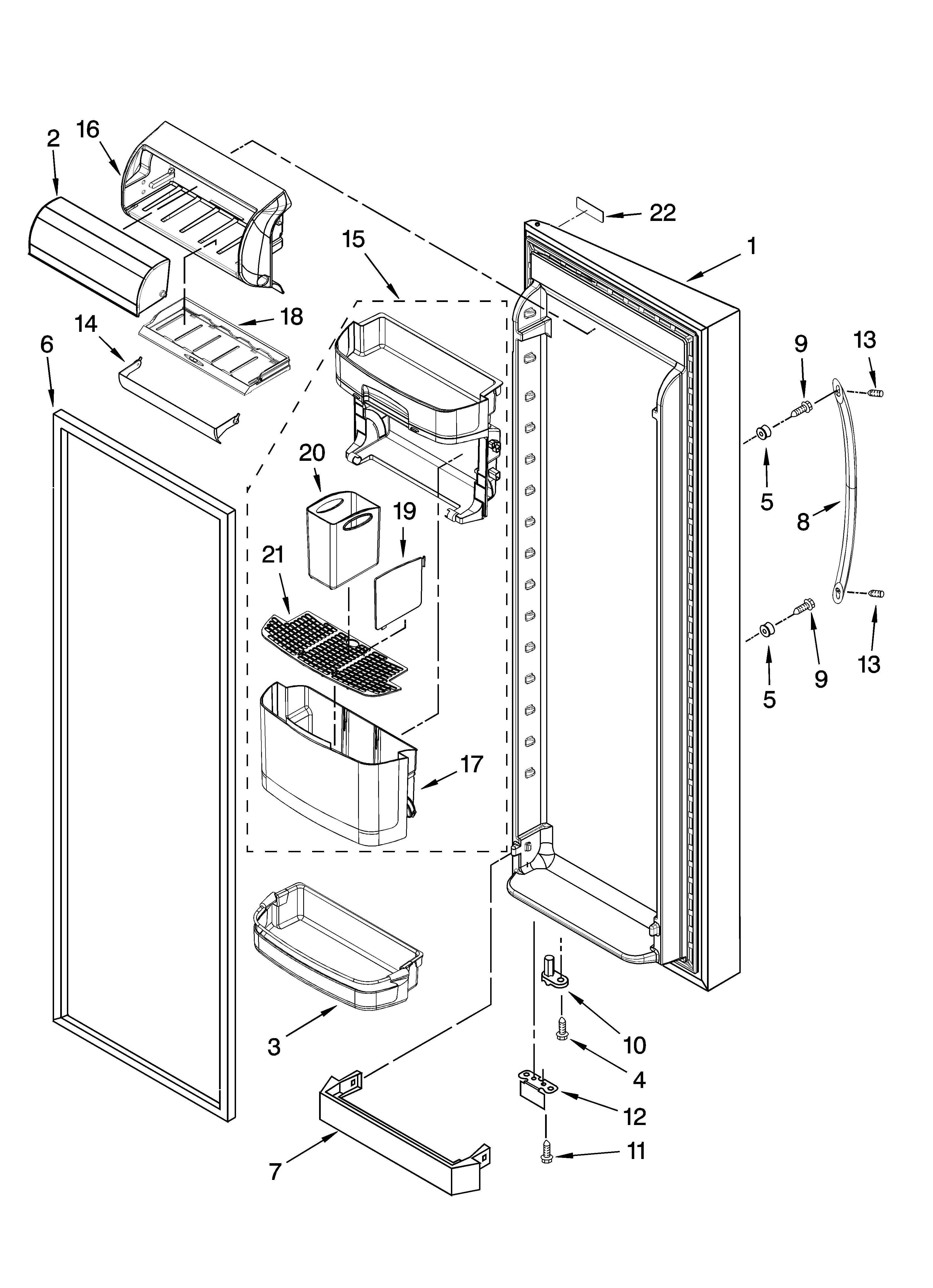 Kenmore Elite 10657705704 refrigerator door parts diagram