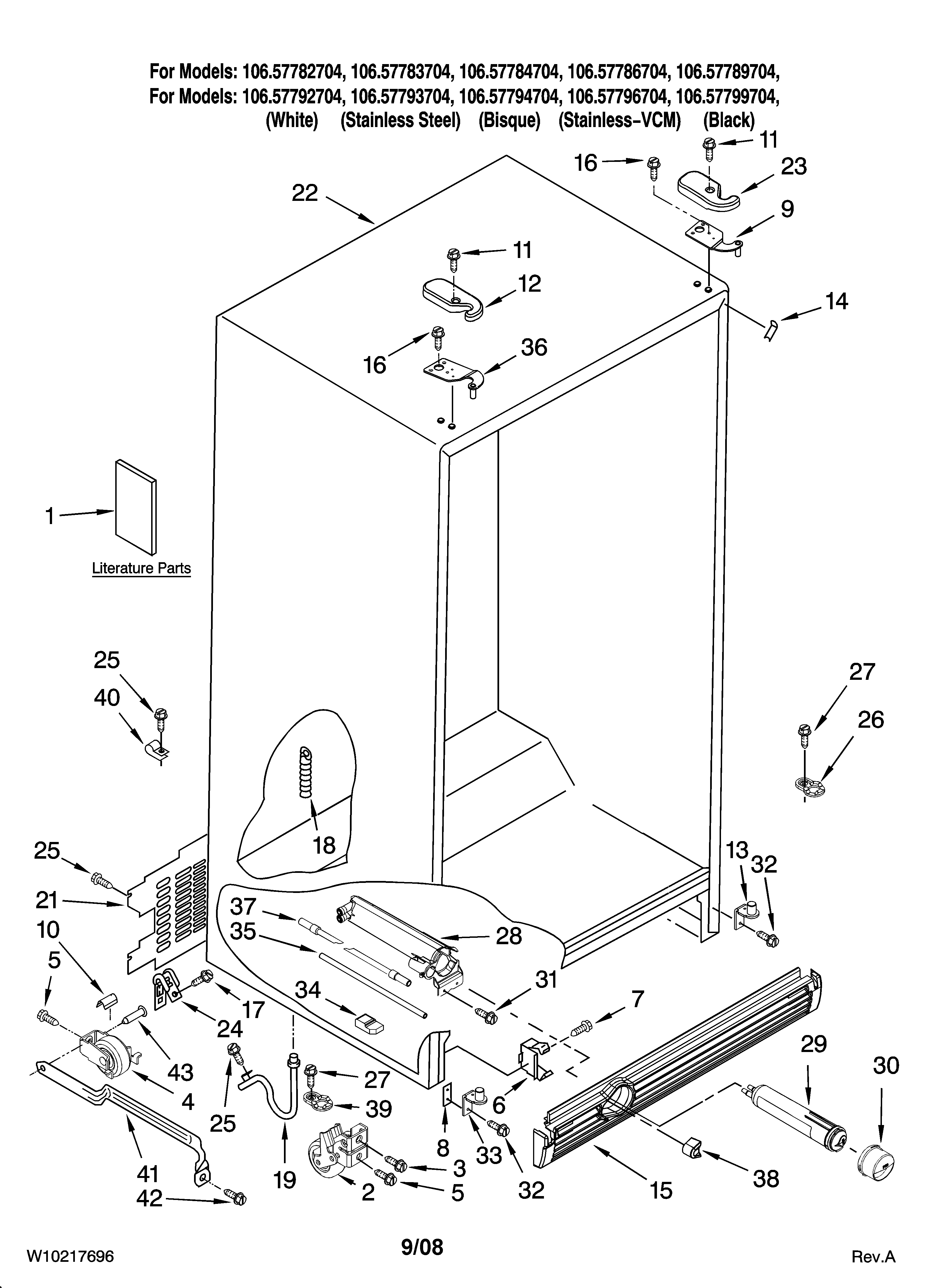 Kenmore Elite 10657799704 cabinet parts diagram