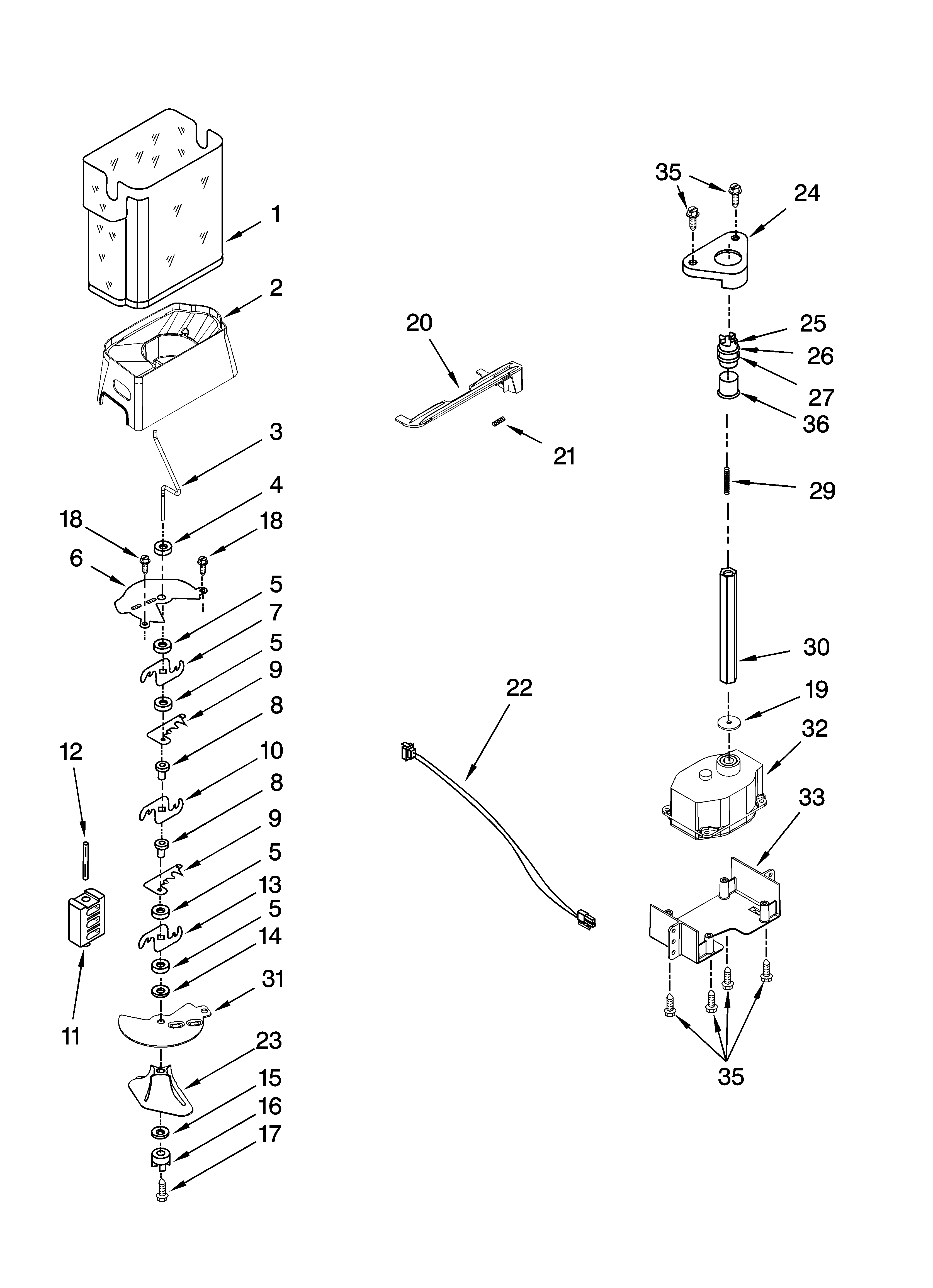 Kenmore Elite 10657799704 motor and ice container parts diagram