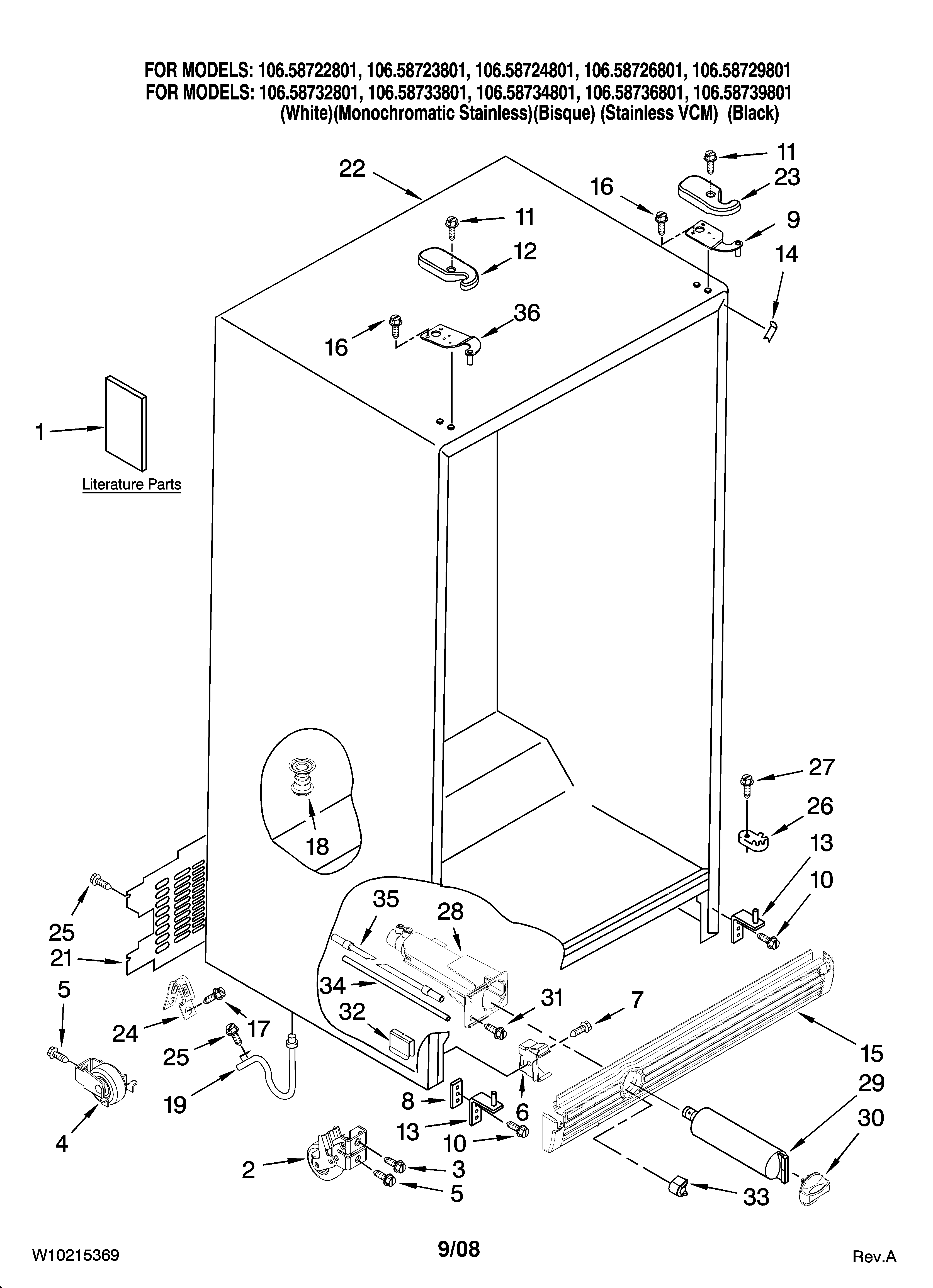 Kenmore 10658733801 cabinet parts diagram