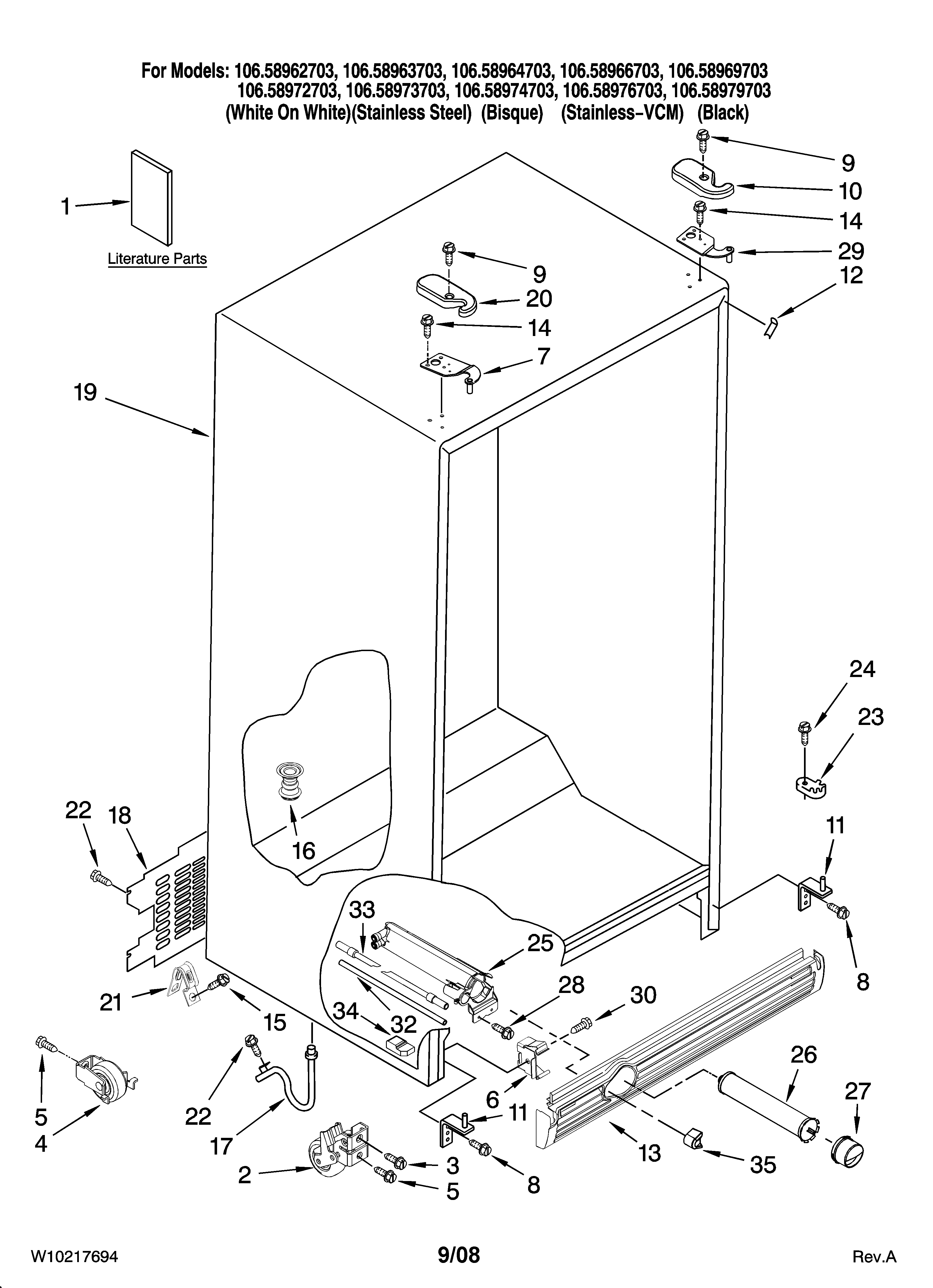 Kenmore Elite 10658976703 cabinet parts diagram