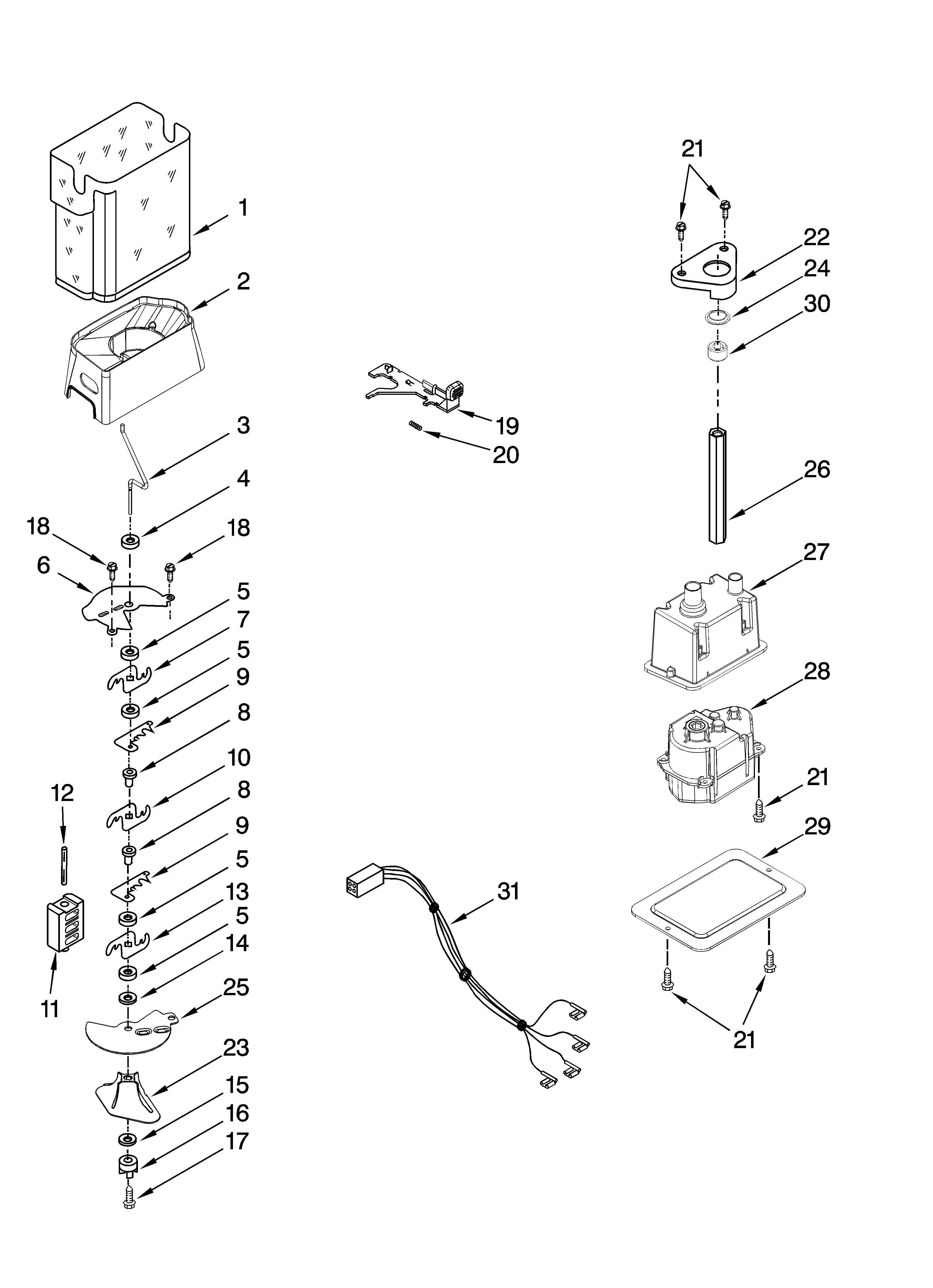 Kenmore Elite 10658976703 motor and ice container parts diagram