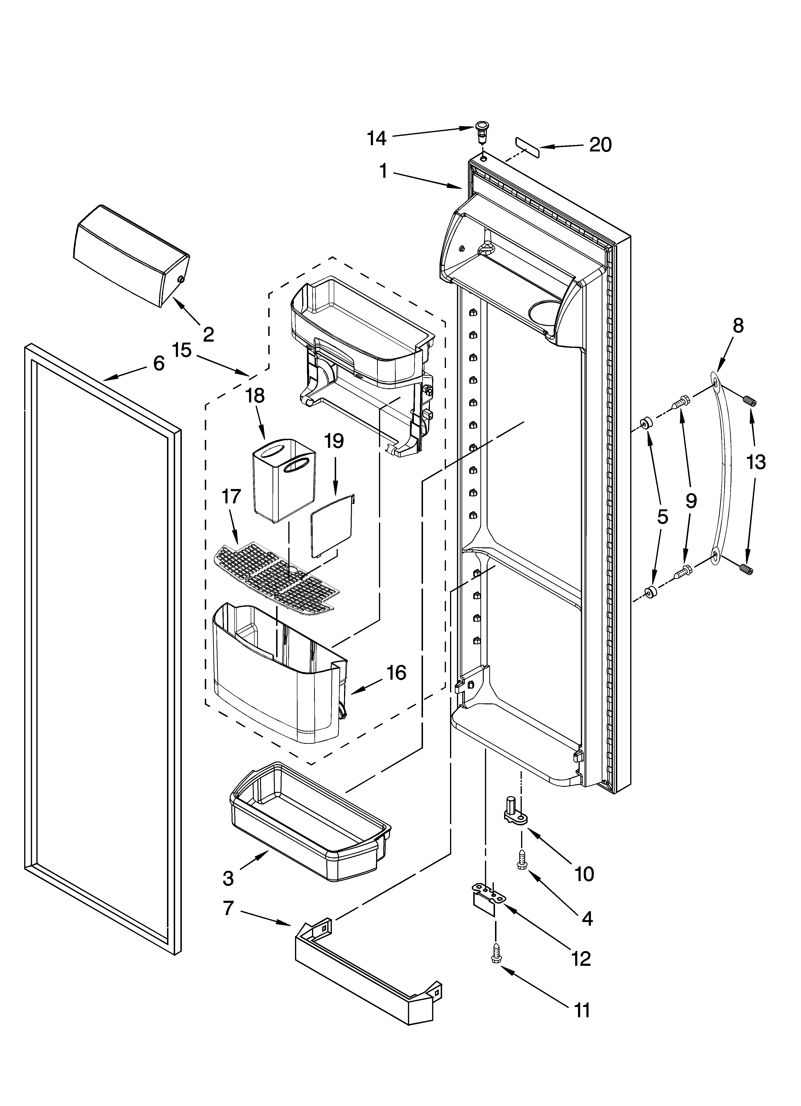 Kenmore Elite 10658976703 refrigerator door parts diagram