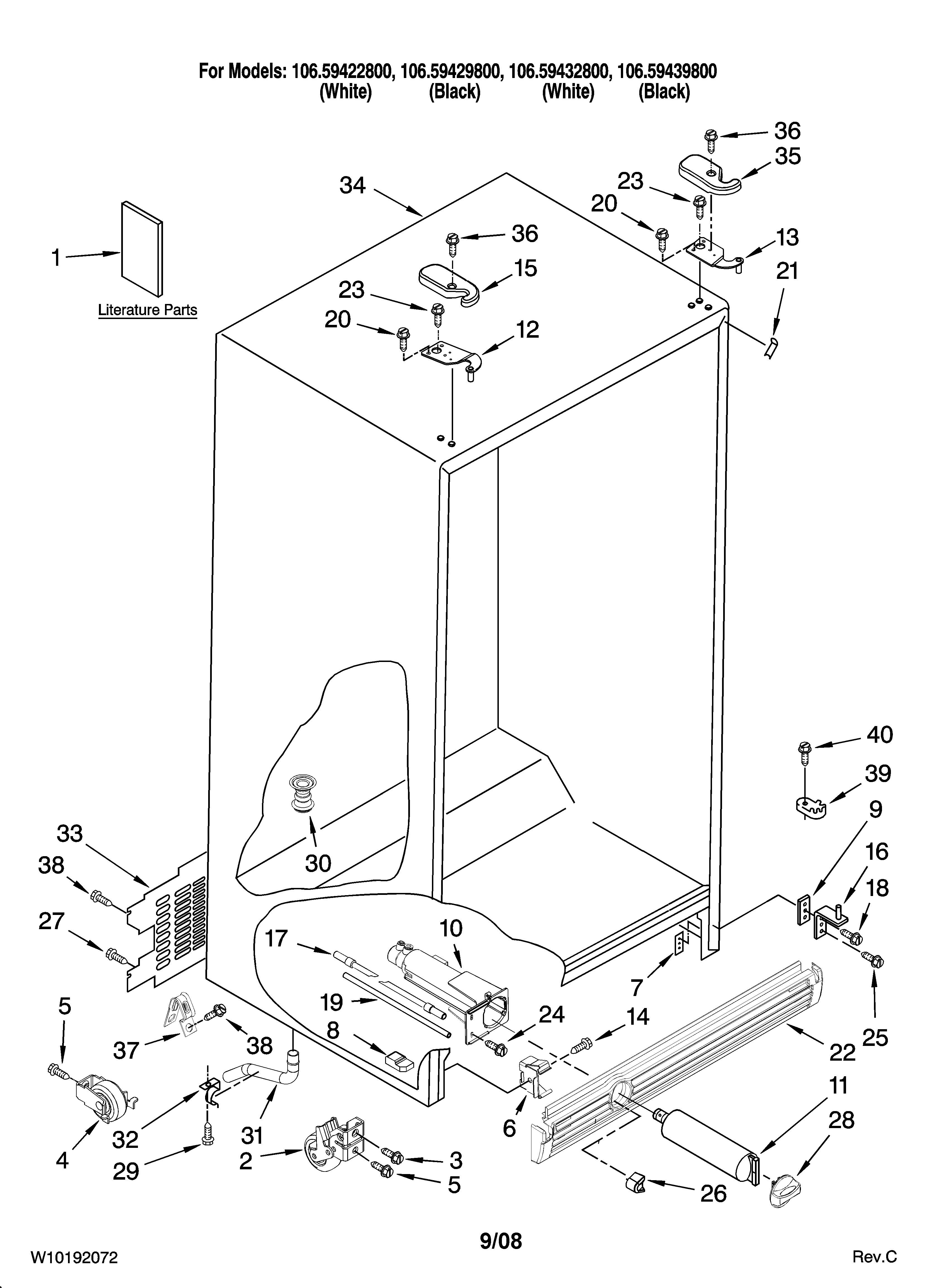 Kenmore 10659439800 cabinet parts diagram