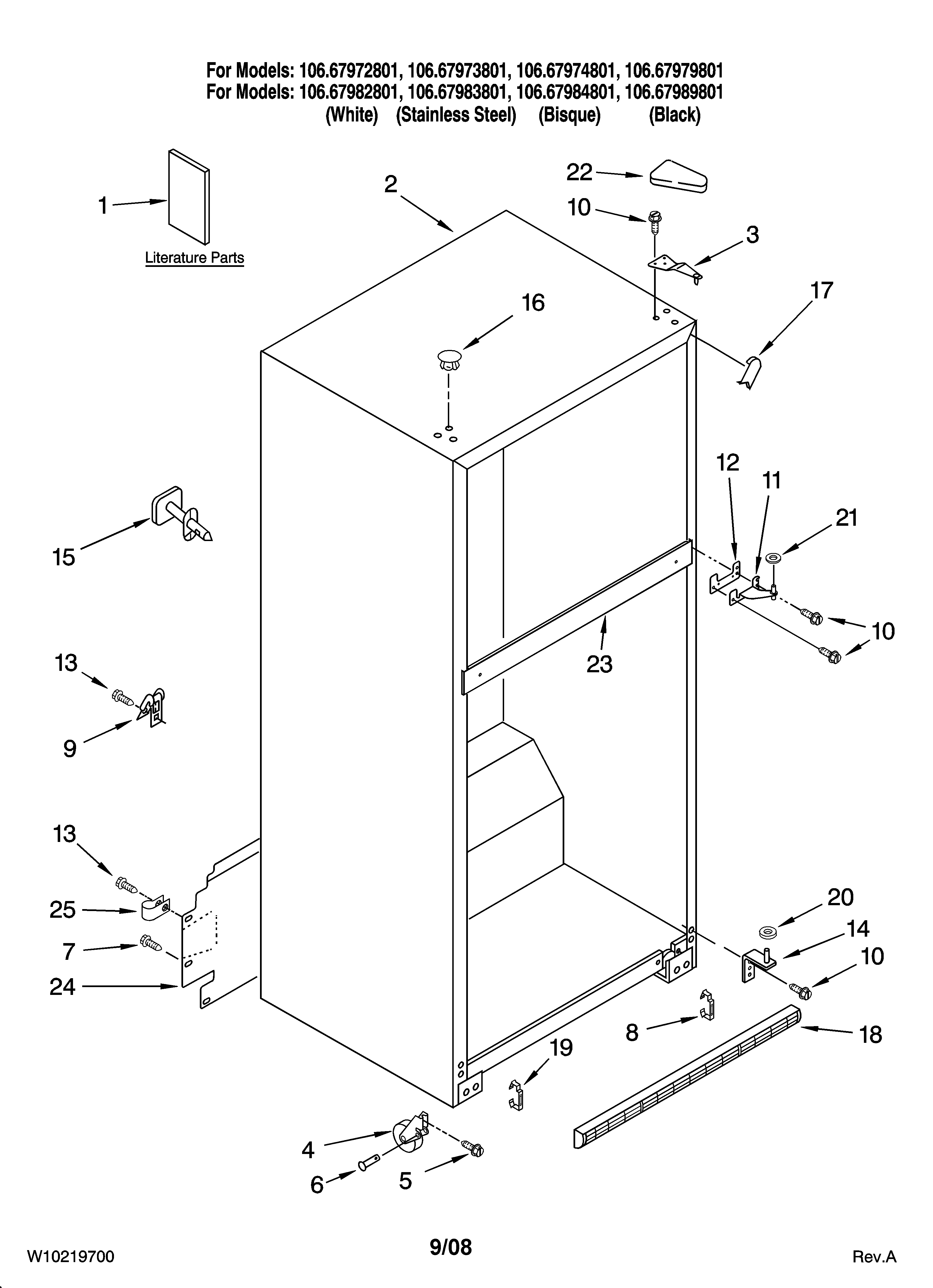 Kenmore 10667974801 cabinet parts diagram