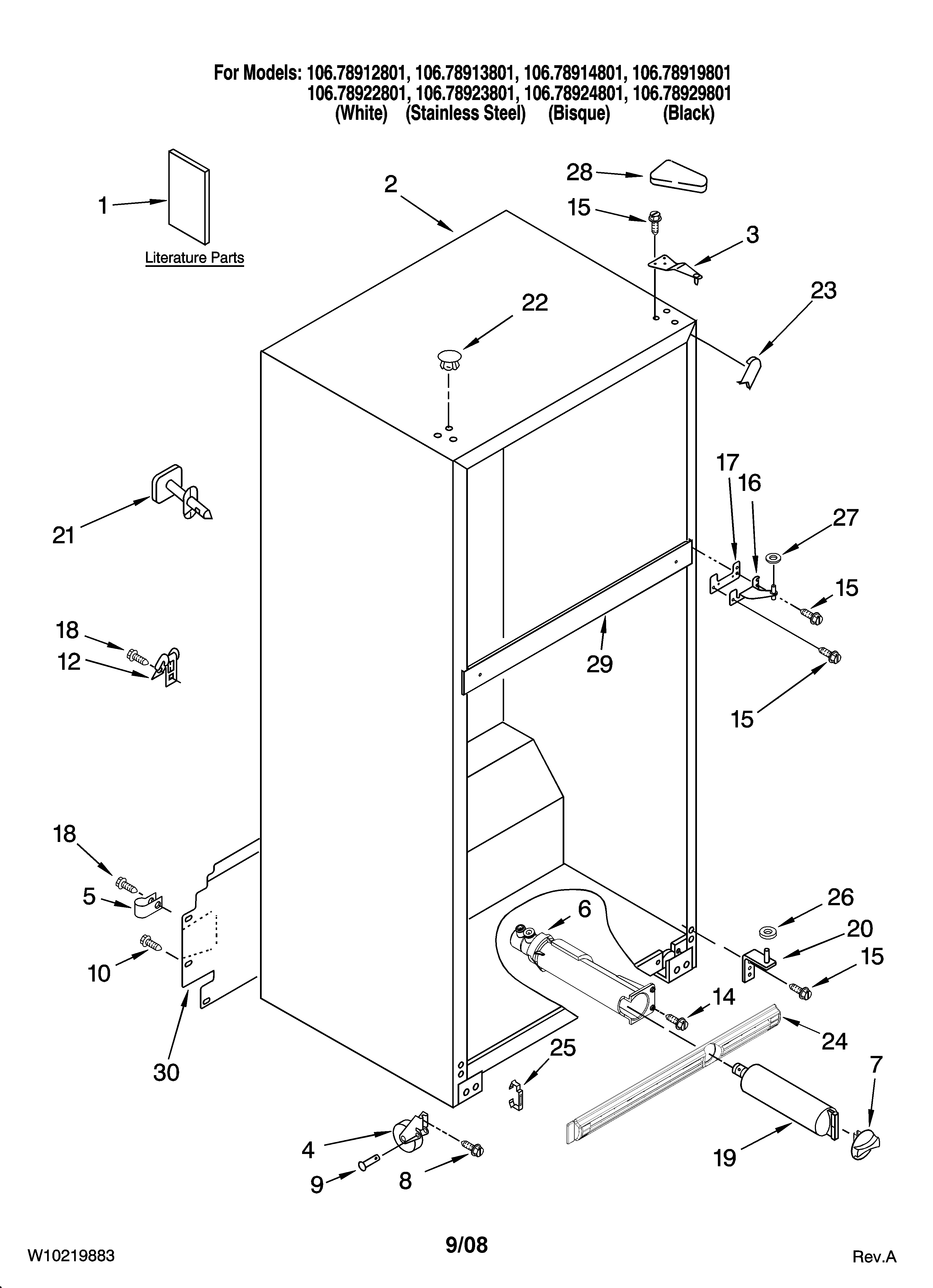 Kenmore 10678929801 cabinet parts diagram