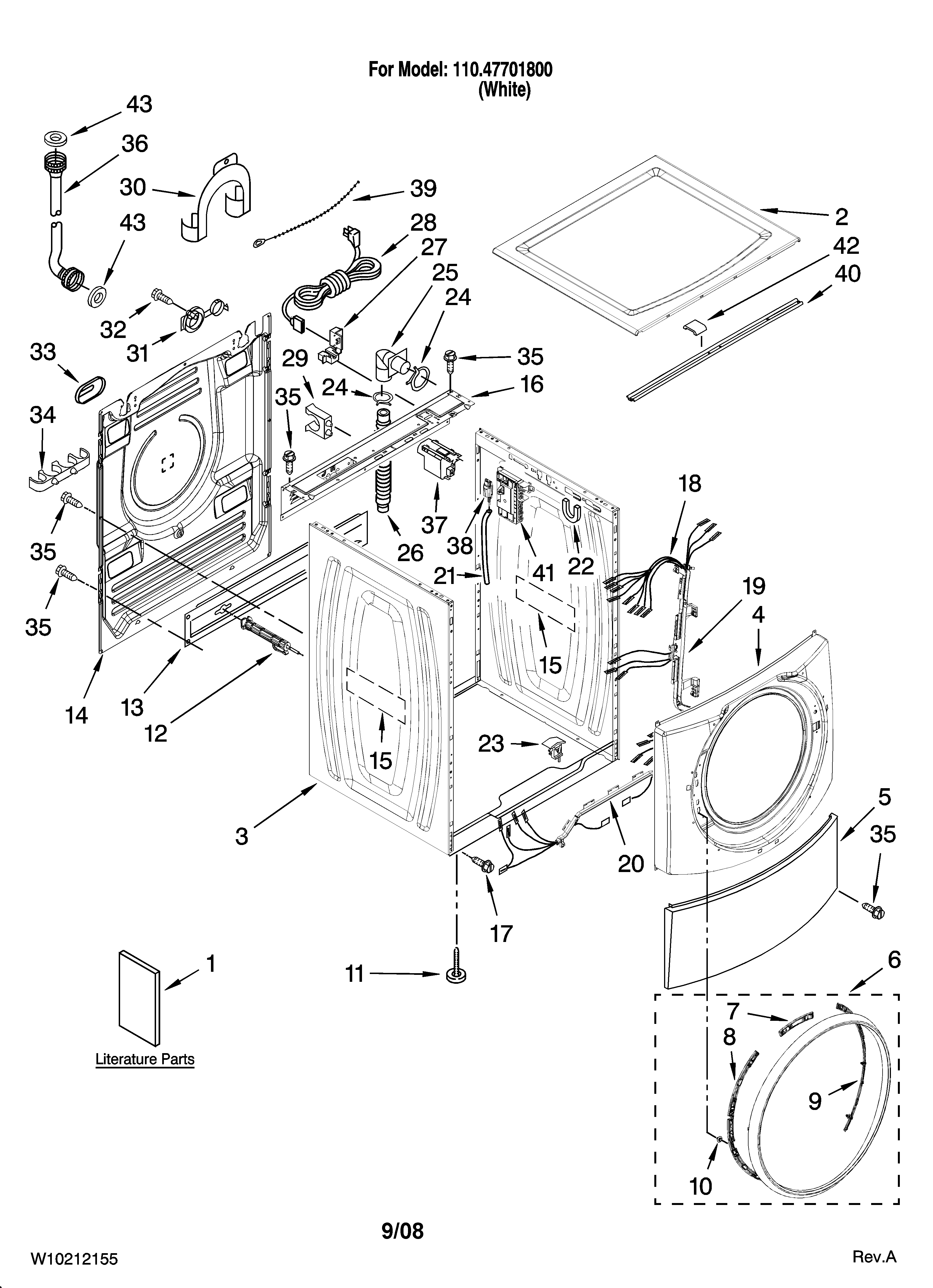Kenmore Elite 11047701800 top and cabinet parts diagram