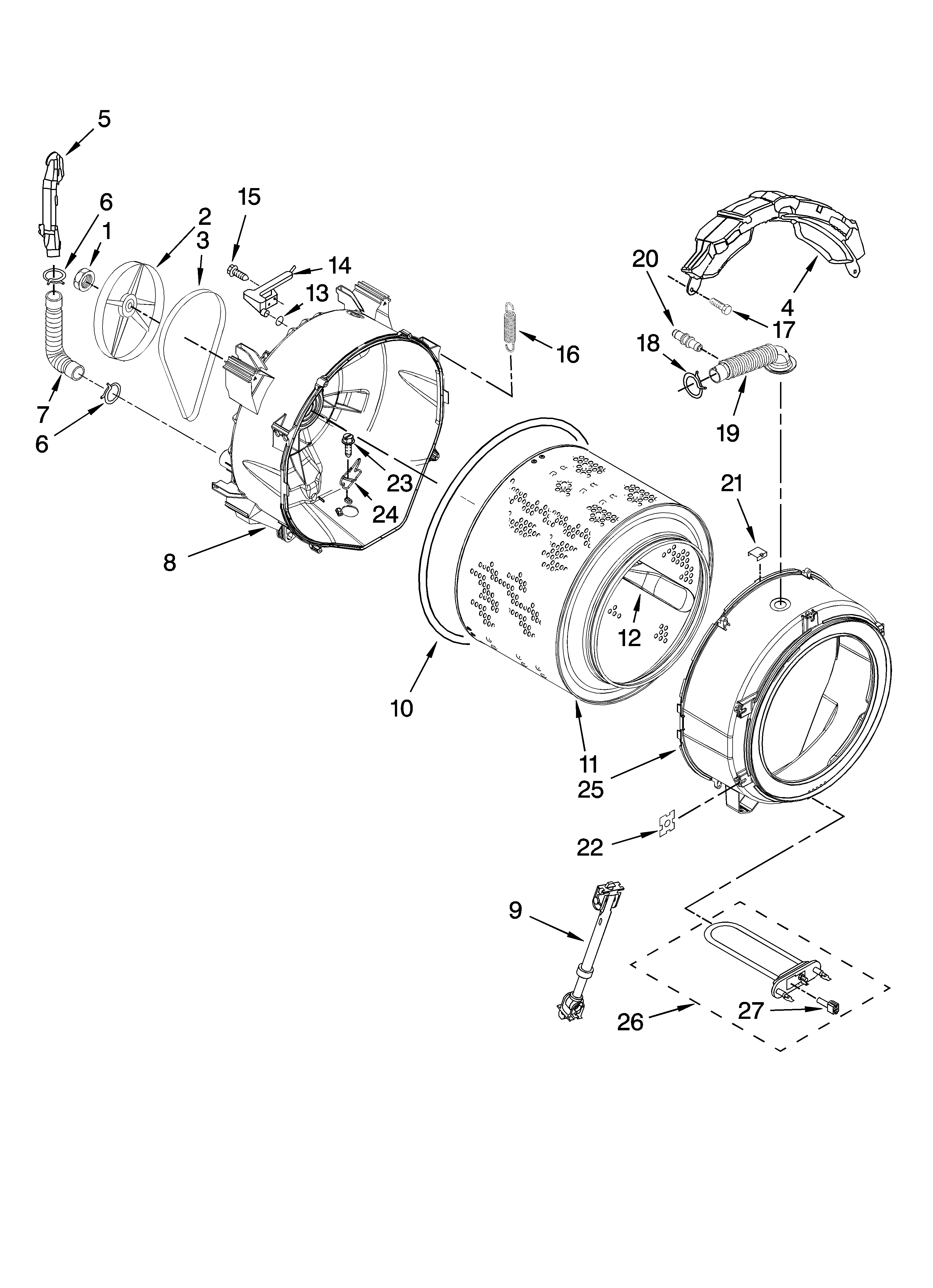 Kenmore Elite 11047751800 tub and basket parts diagram