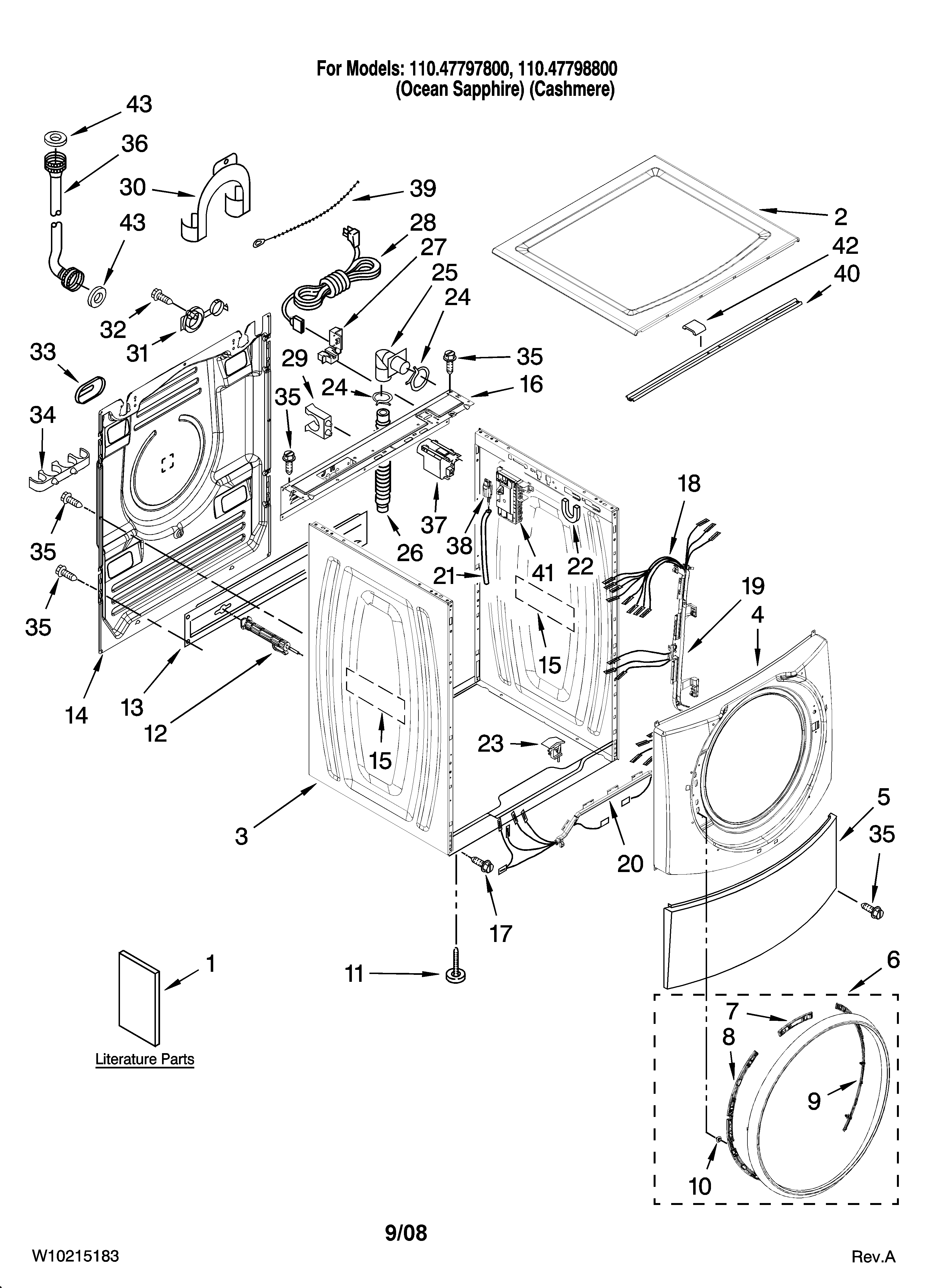 Kenmore Elite 11047797800 top and cabinet parts diagram