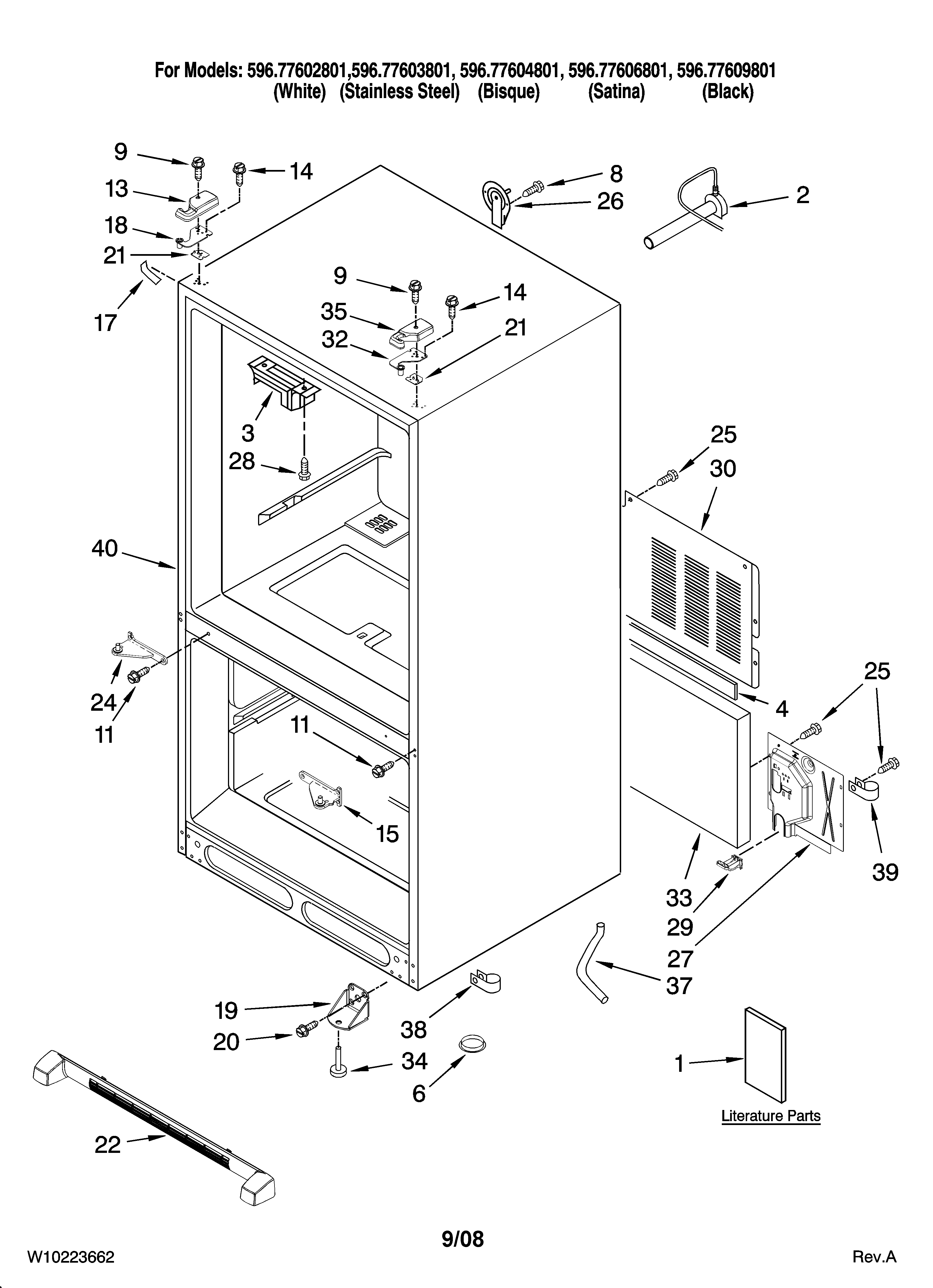 Kenmore Elite 59677602801 cabinet parts diagram