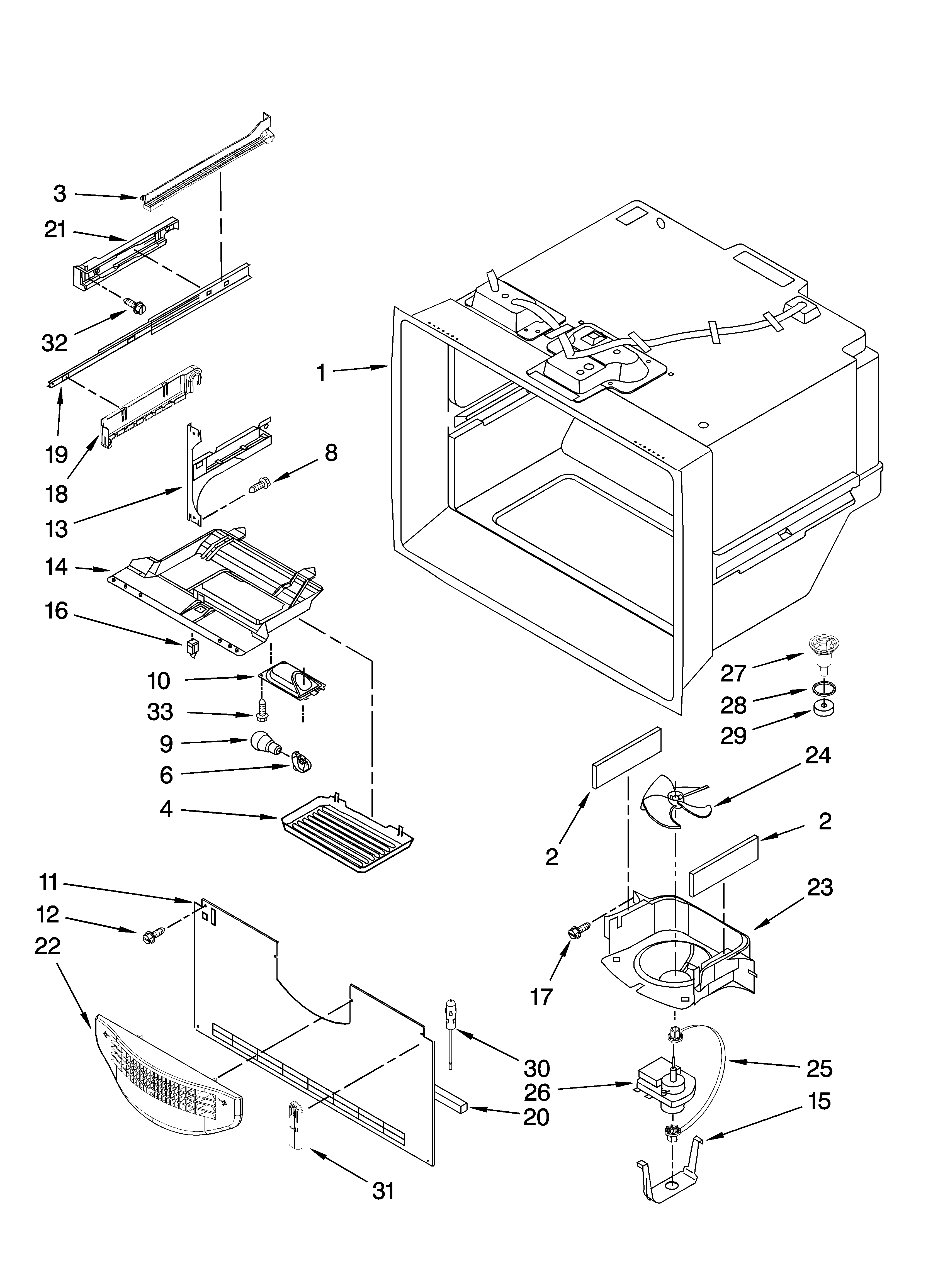 Kenmore Elite 59677602801 freezer liner parts diagram