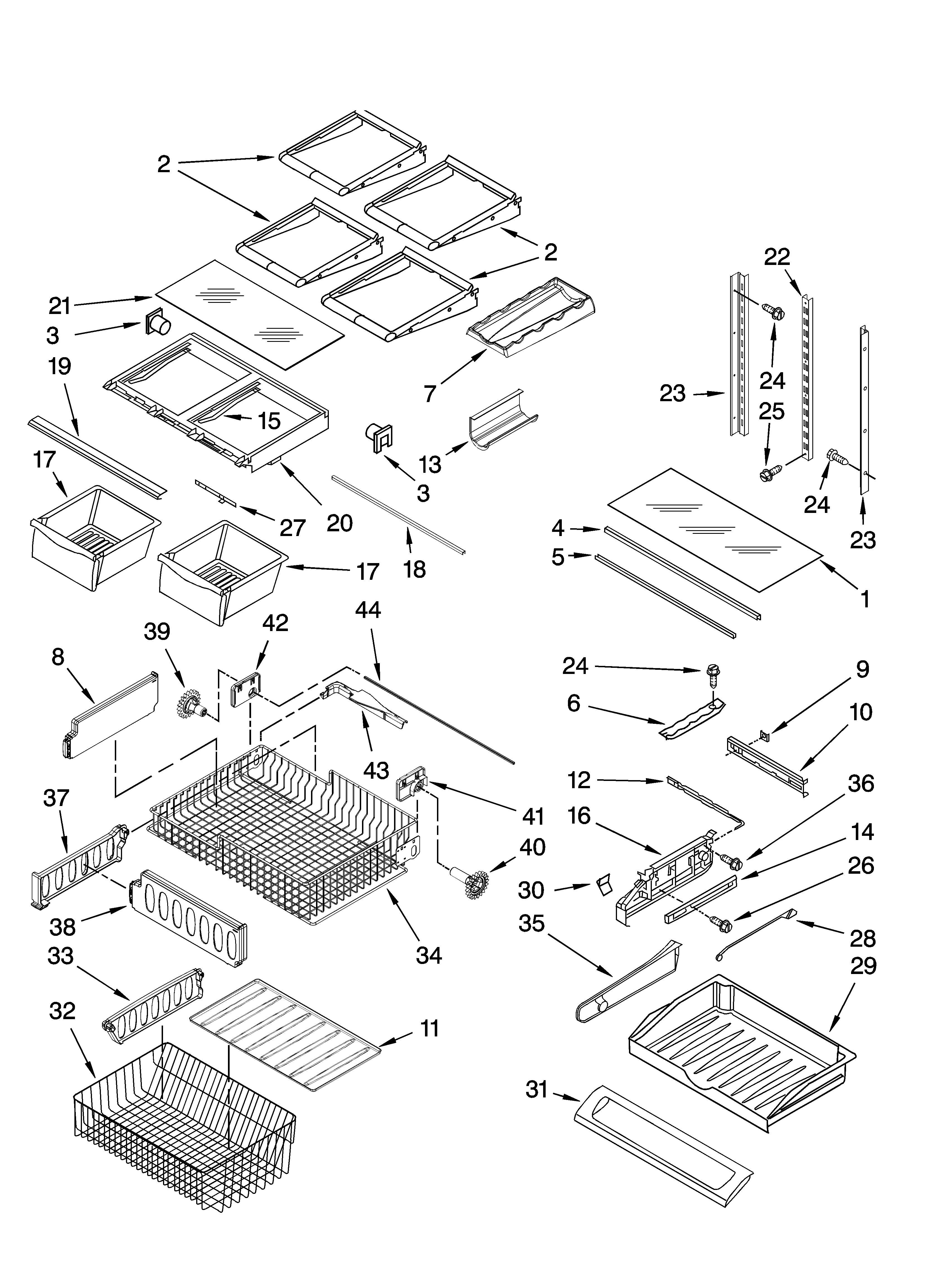 Kenmore Elite 59677602801 shelf parts diagram