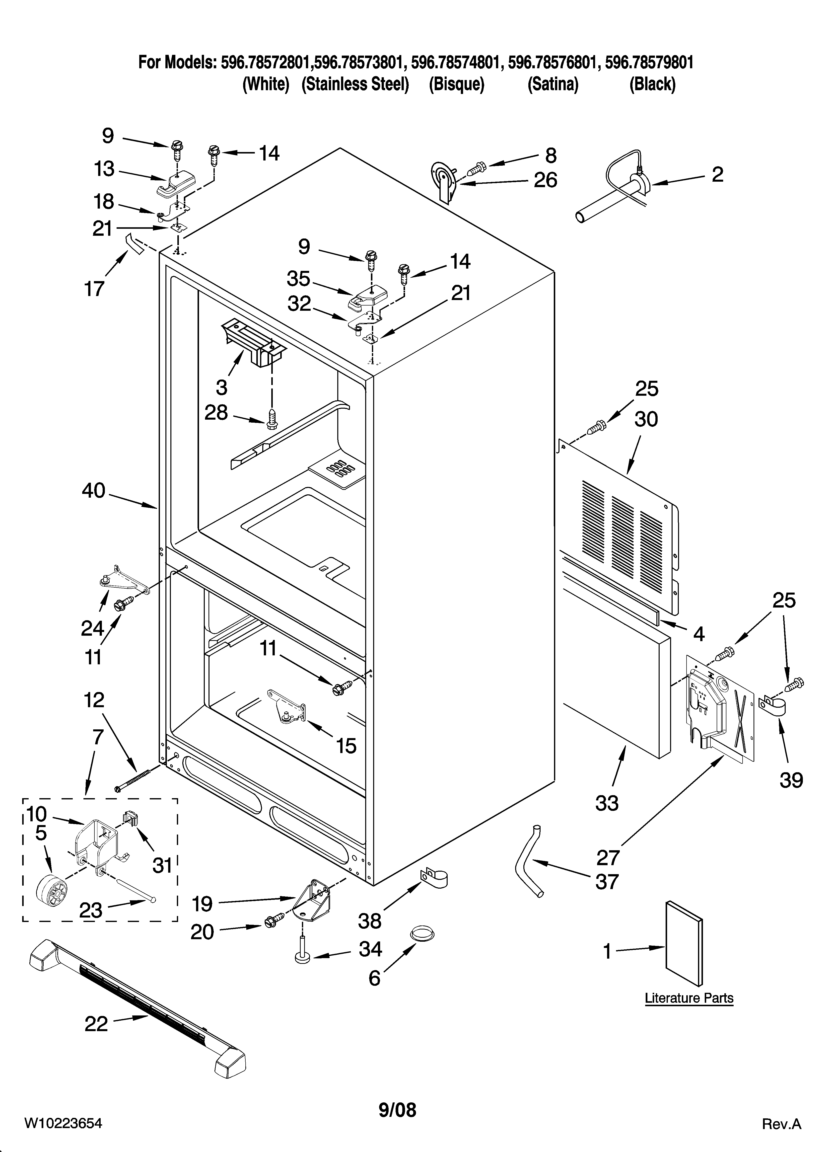 Kenmore Elite 59678576801 cabinet parts diagram