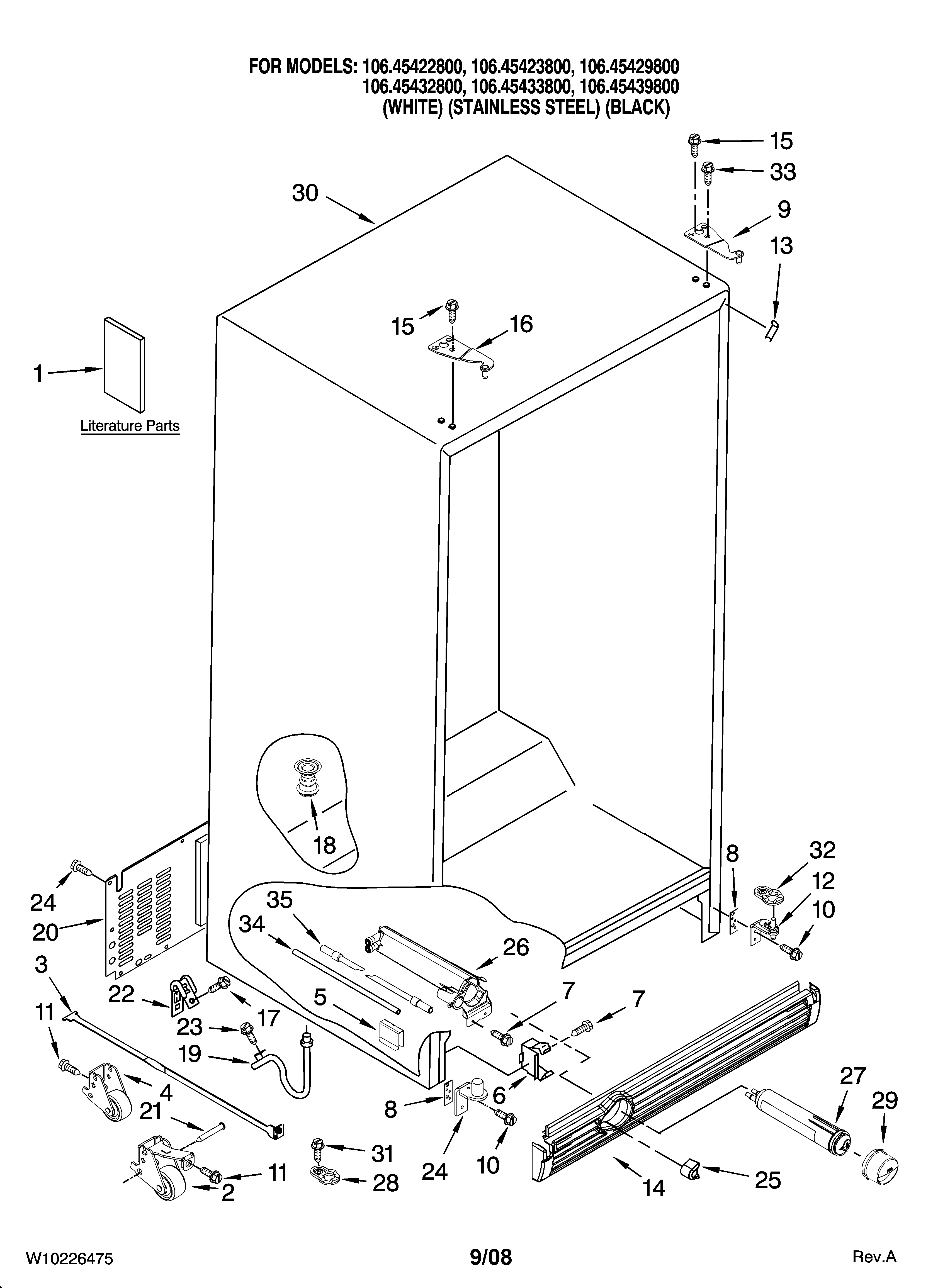 Kenmore Elite 10645432800 cabinet parts diagram