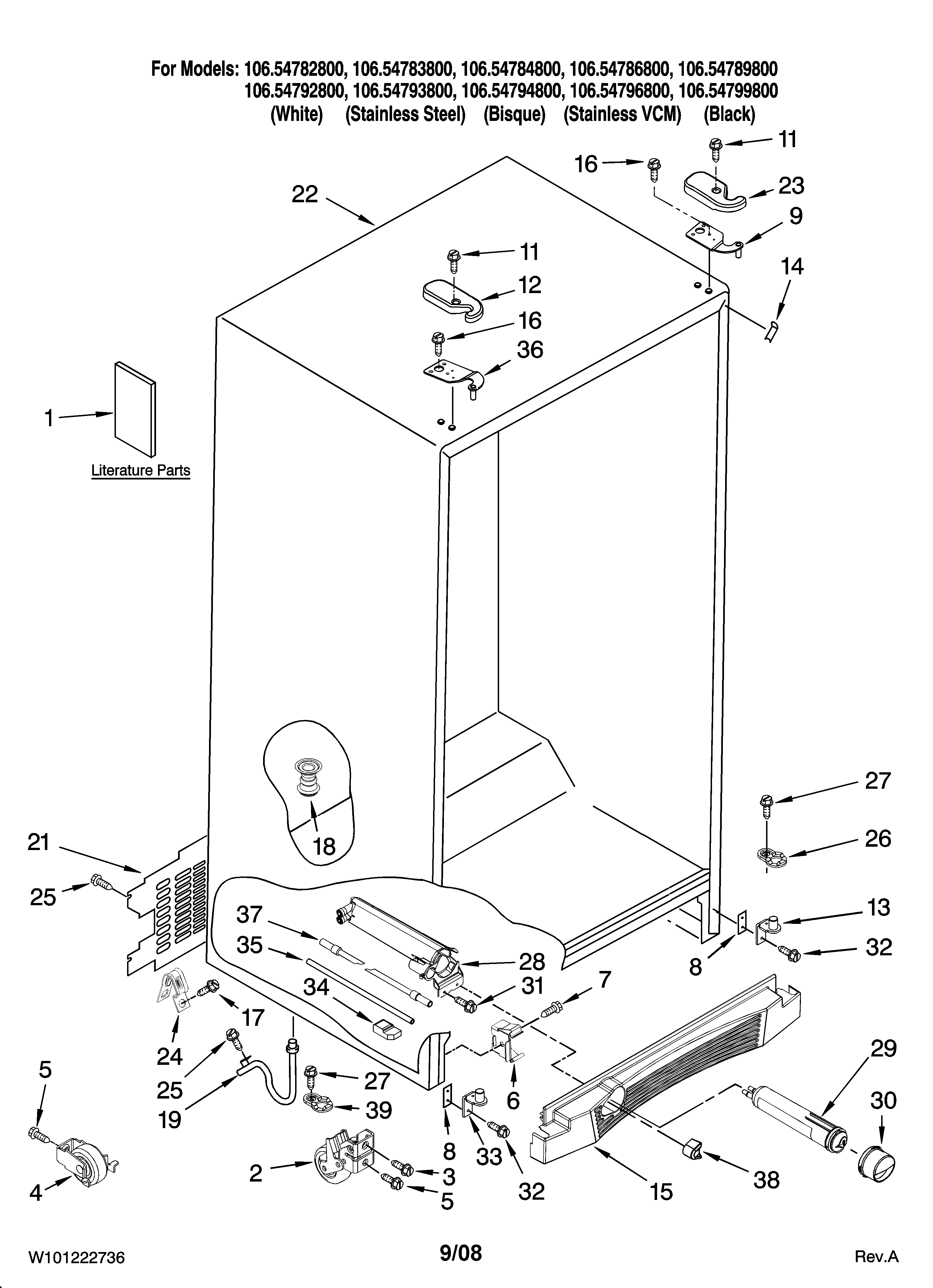 Kenmore Elite 10654792800 cabinet parts diagram
