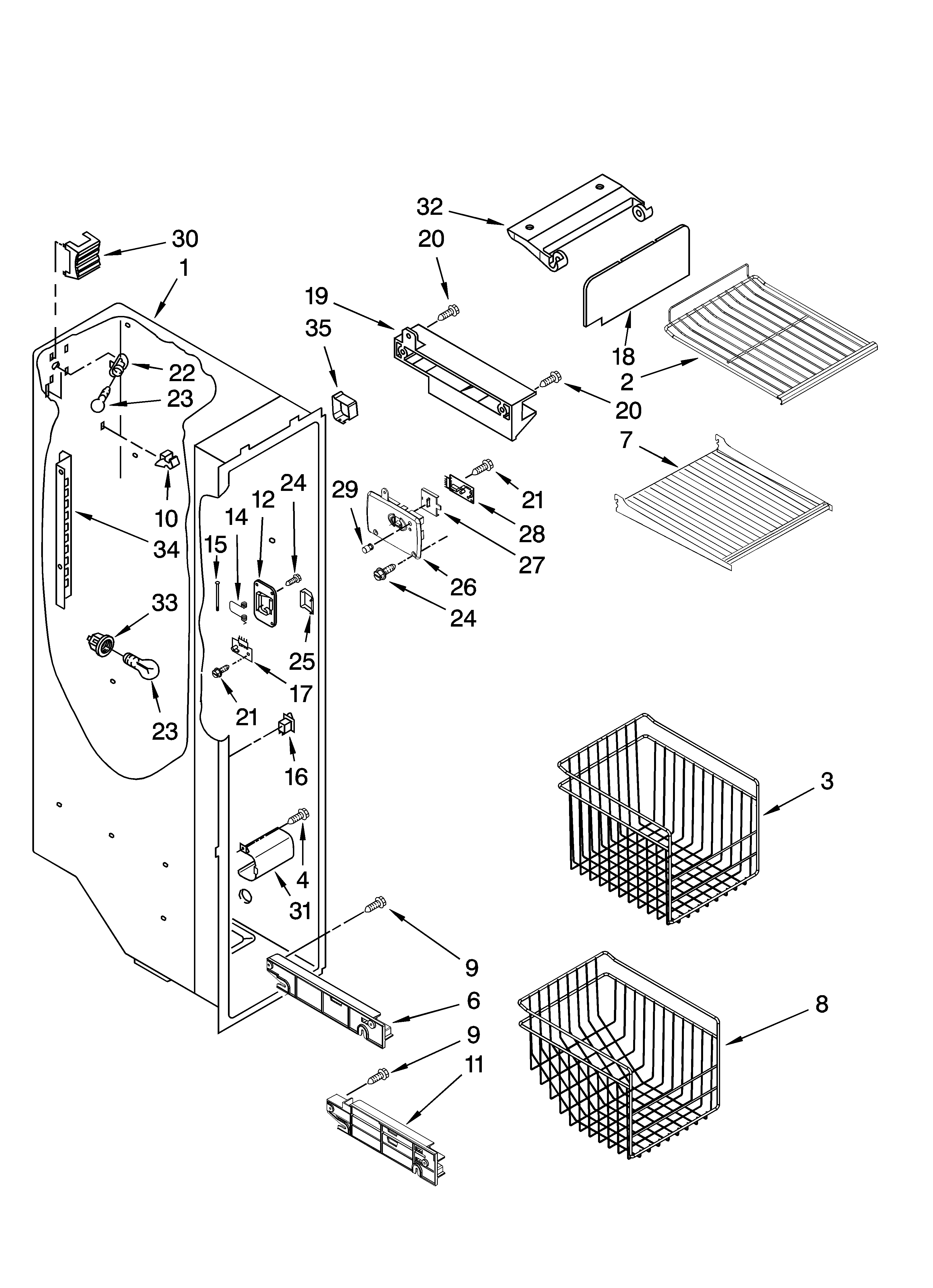 Kenmore Elite 10654792800 freezer liner parts diagram
