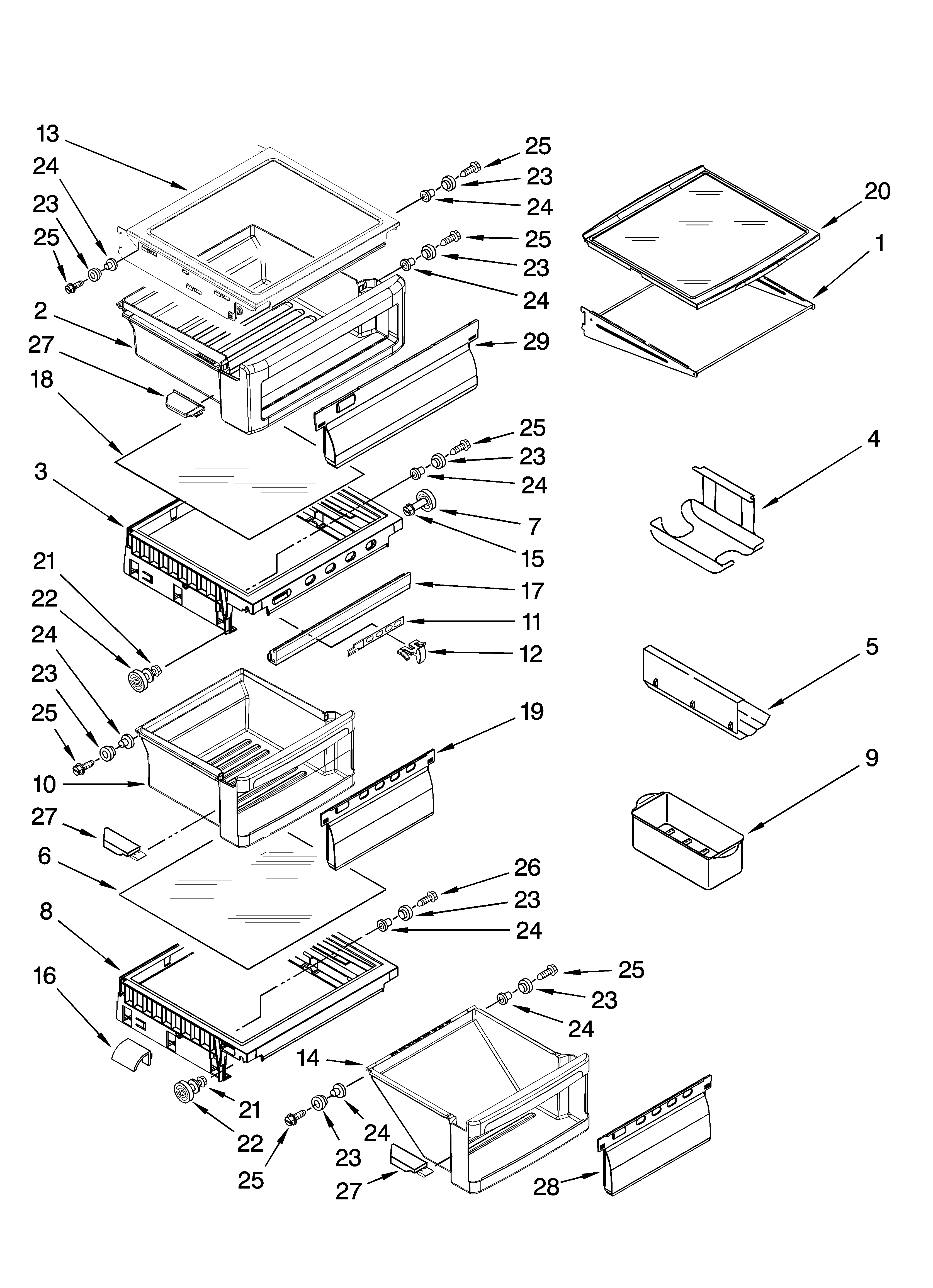 Kenmore Elite 10657449704 refrigerator shelf parts diagram