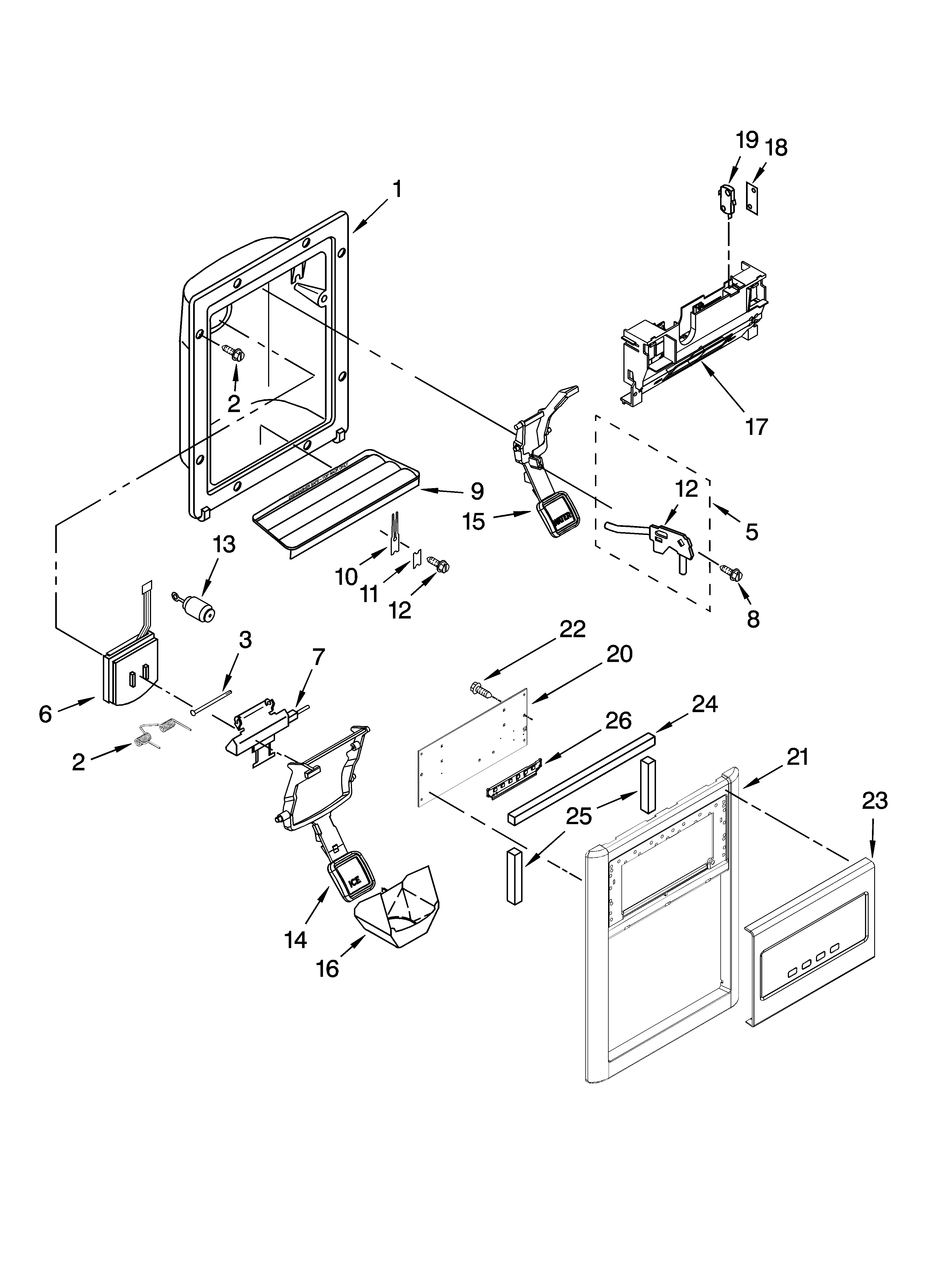 Kenmore Elite 10659964800 dispenser front parts diagram