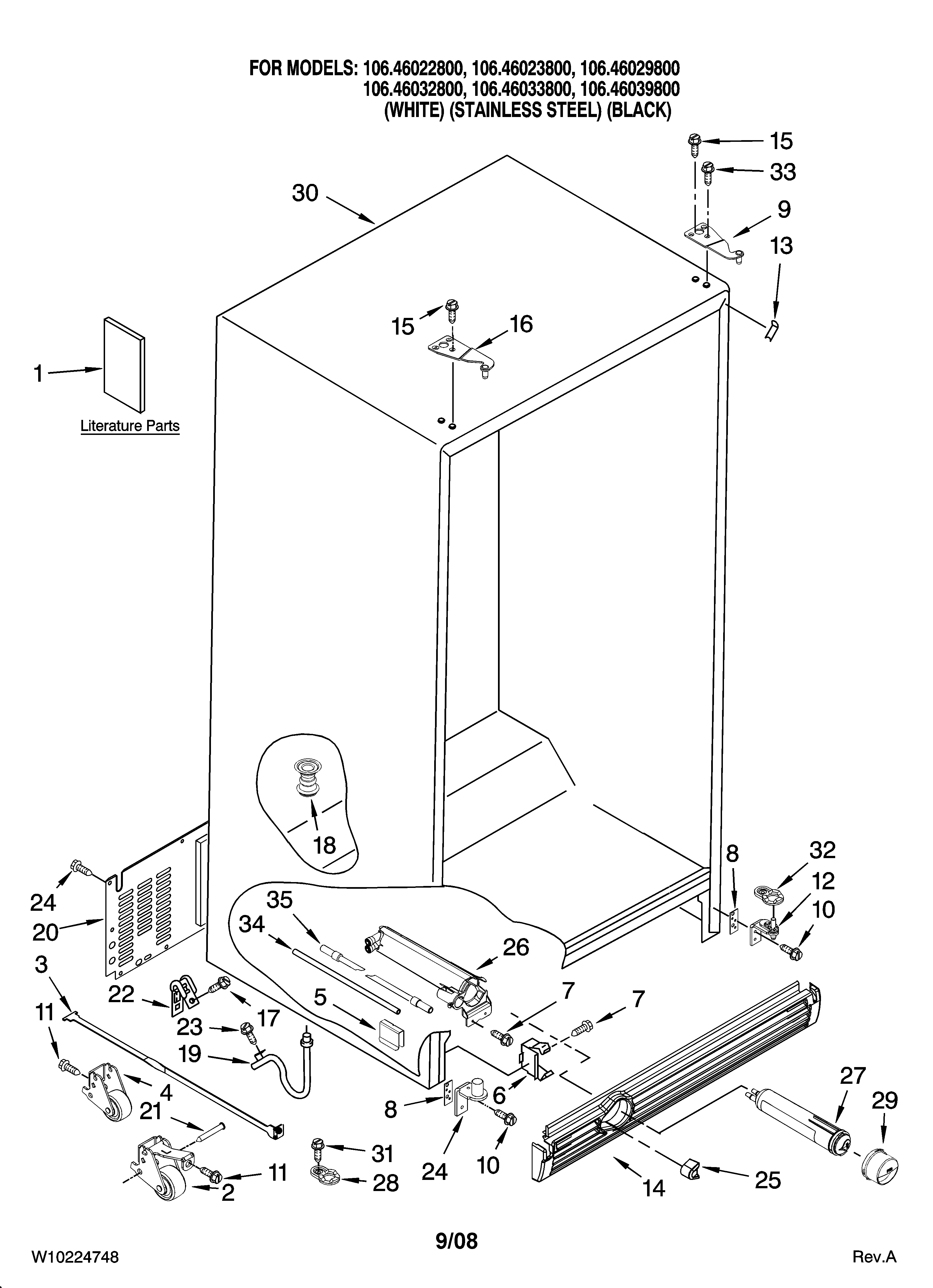 Kenmore Elite 10646033800 cabinet parts diagram