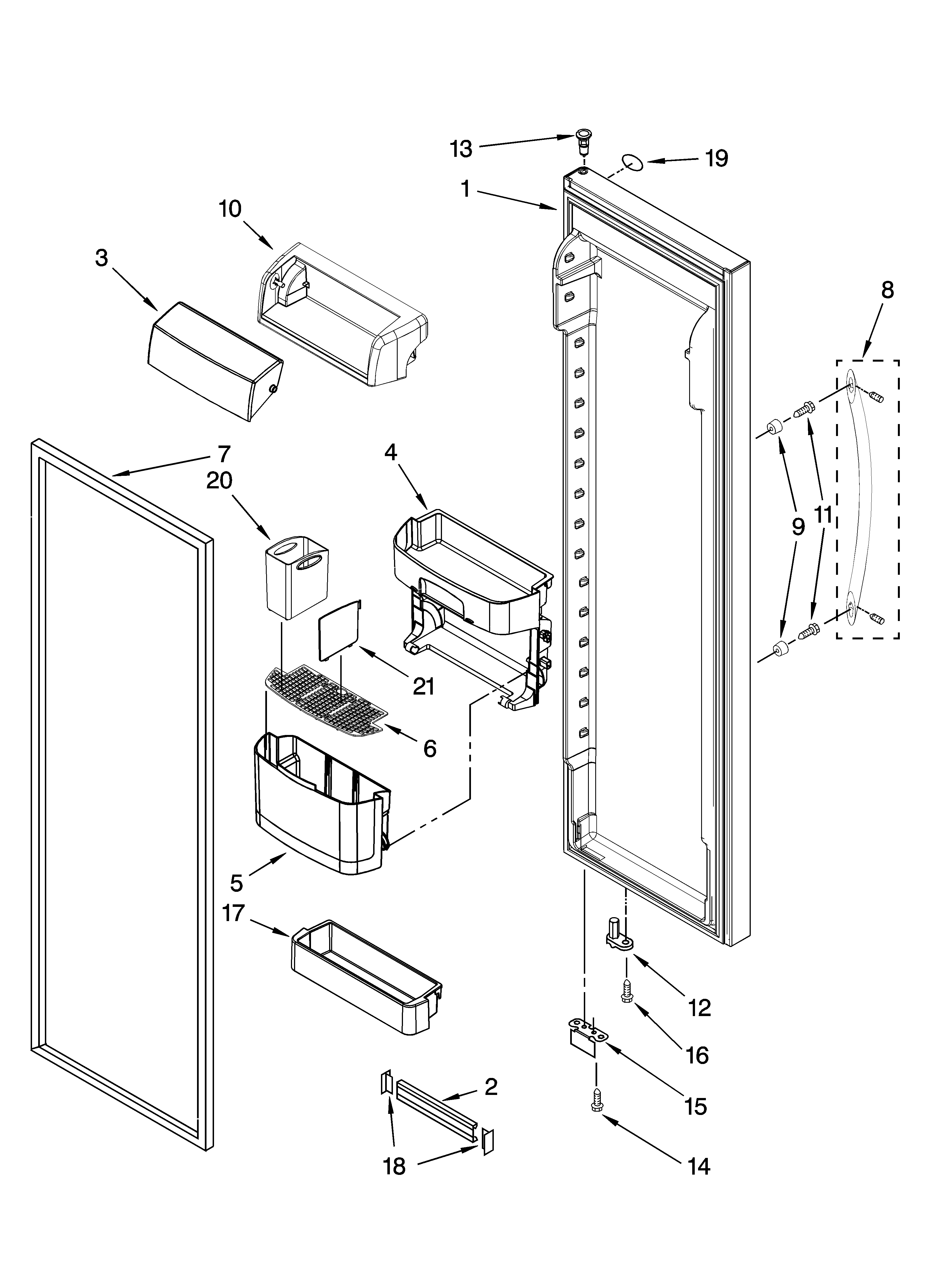 Kenmore Elite 10646033800 refrigerator door parts diagram