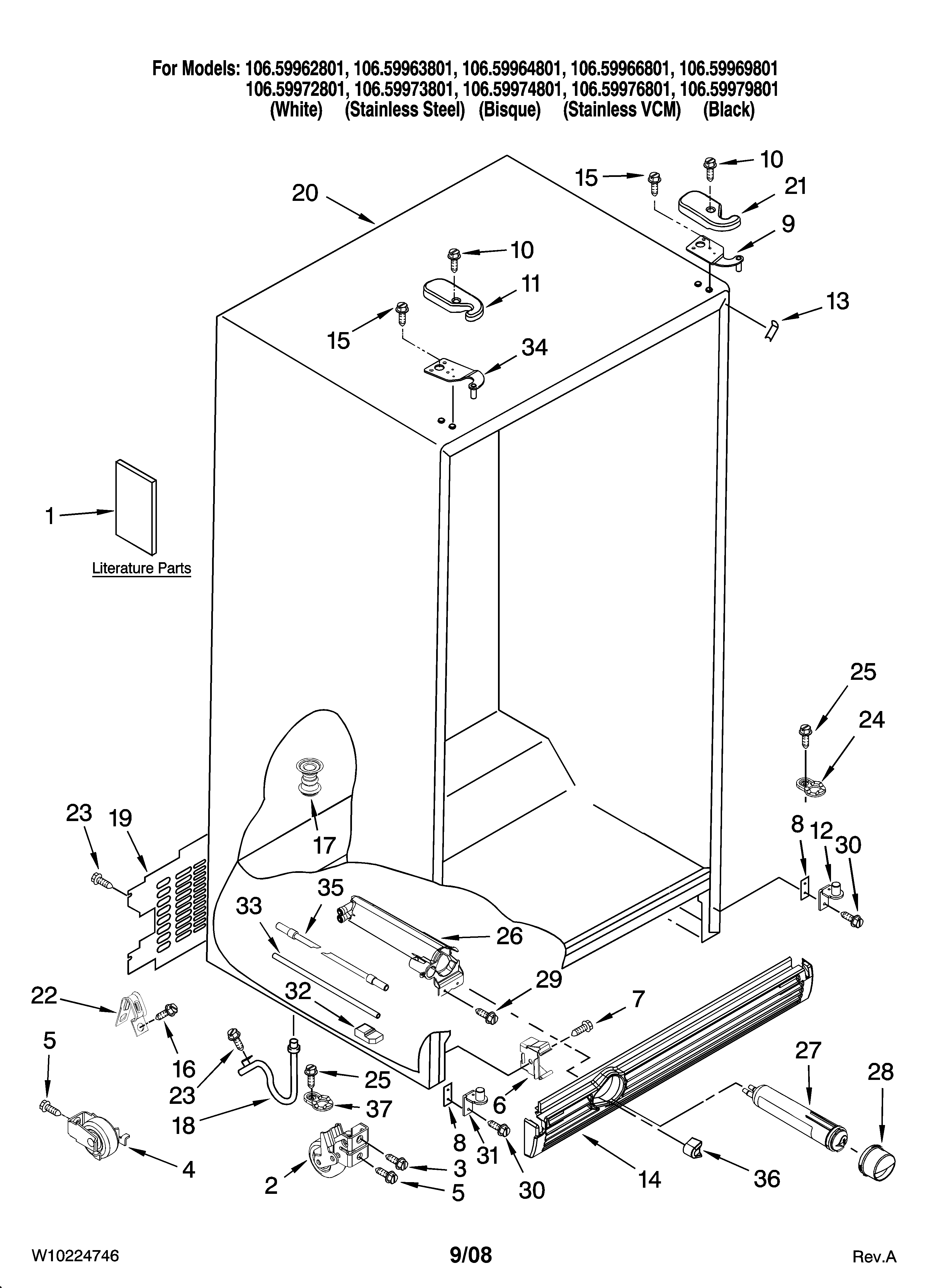 Kenmore Elite 10659962801 cabinet parts diagram