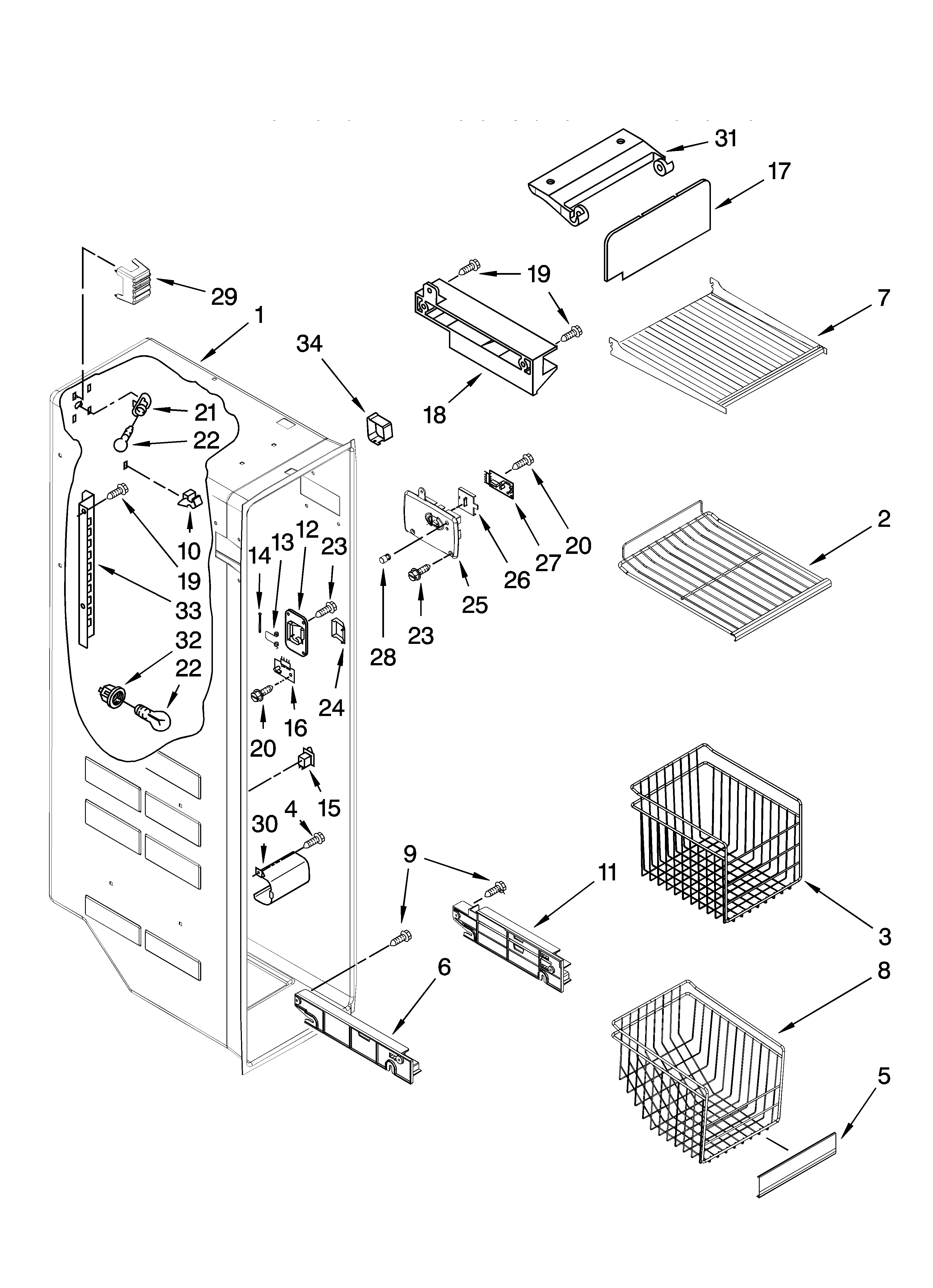 Kenmore Elite 10659962801 freezer liner parts diagram
