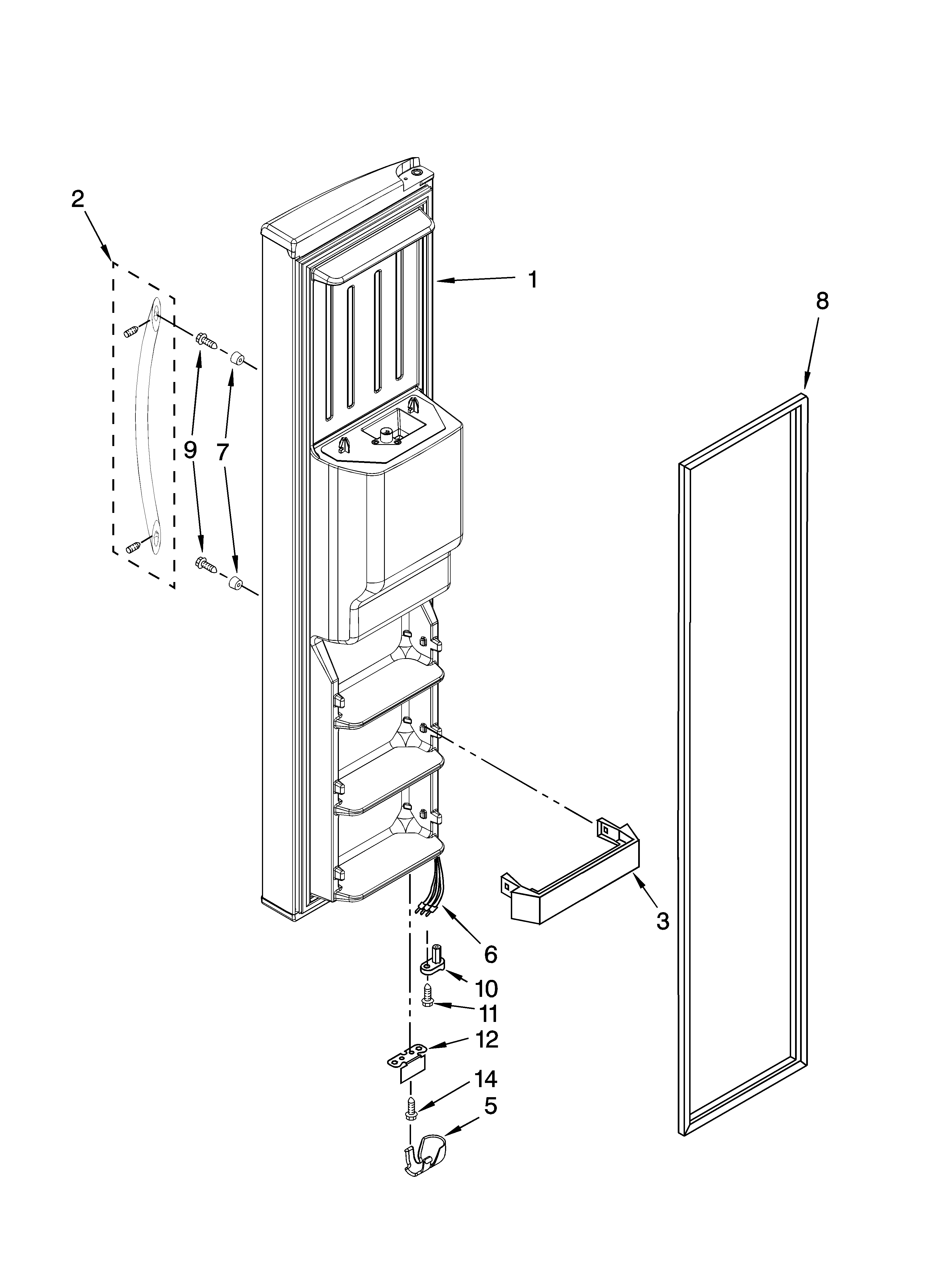 Kenmore Elite 10659962801 freezer door parts diagram