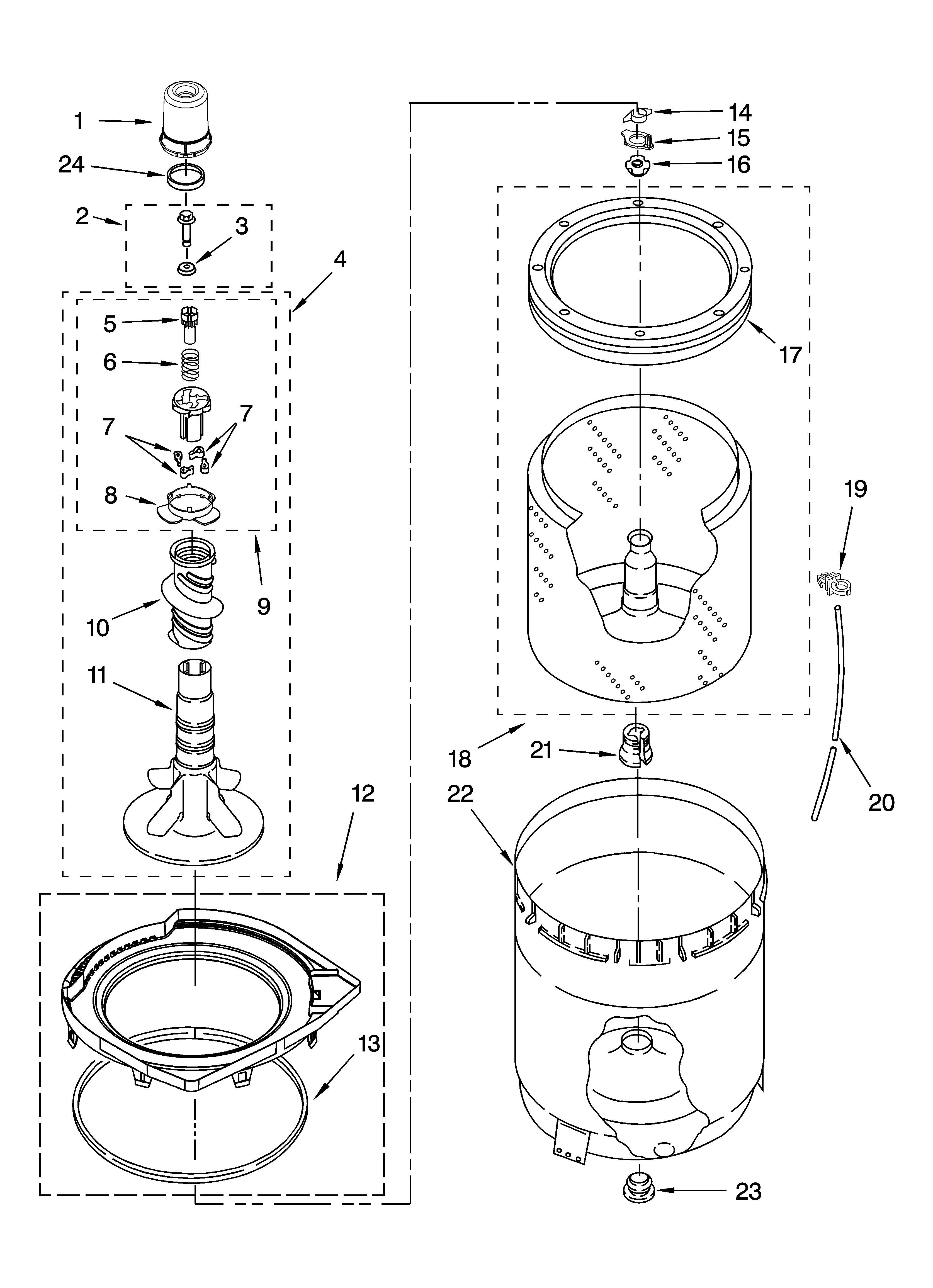 Kenmore 11029622800 agitator, basket and tub parts diagram