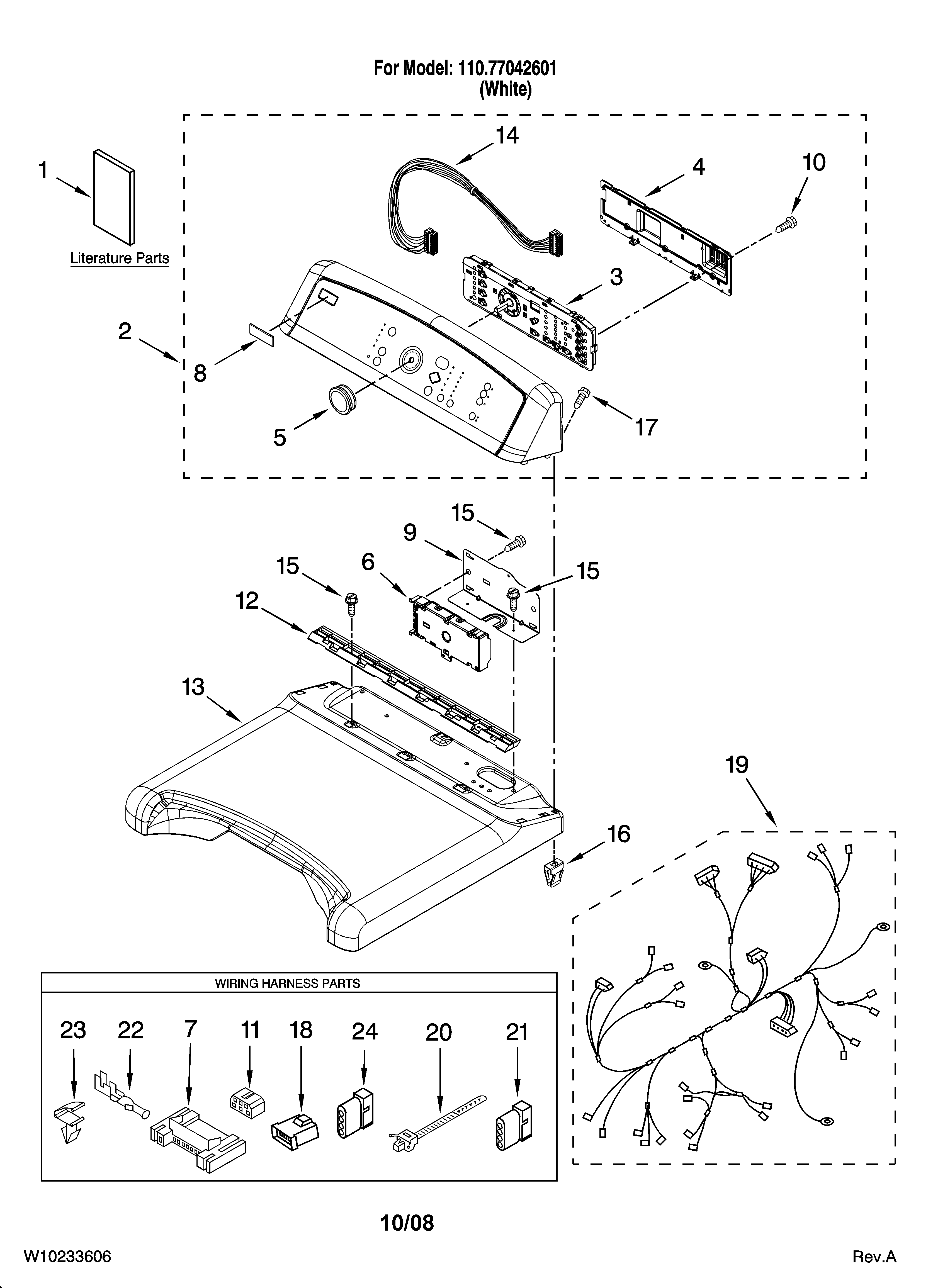 Kenmore Elite 11077042601 top and console parts diagram