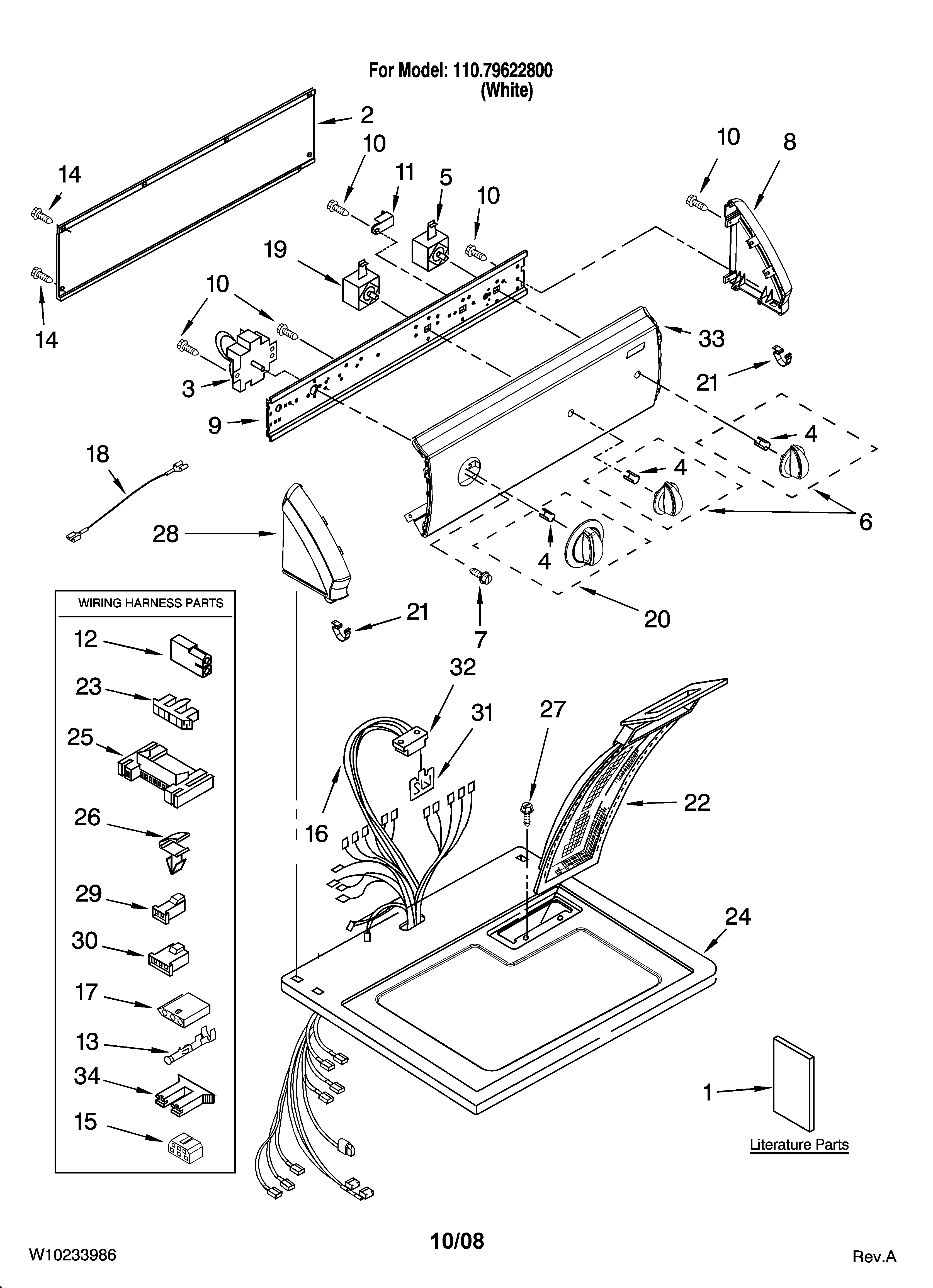 Kenmore 11079622800 top and console parts diagram