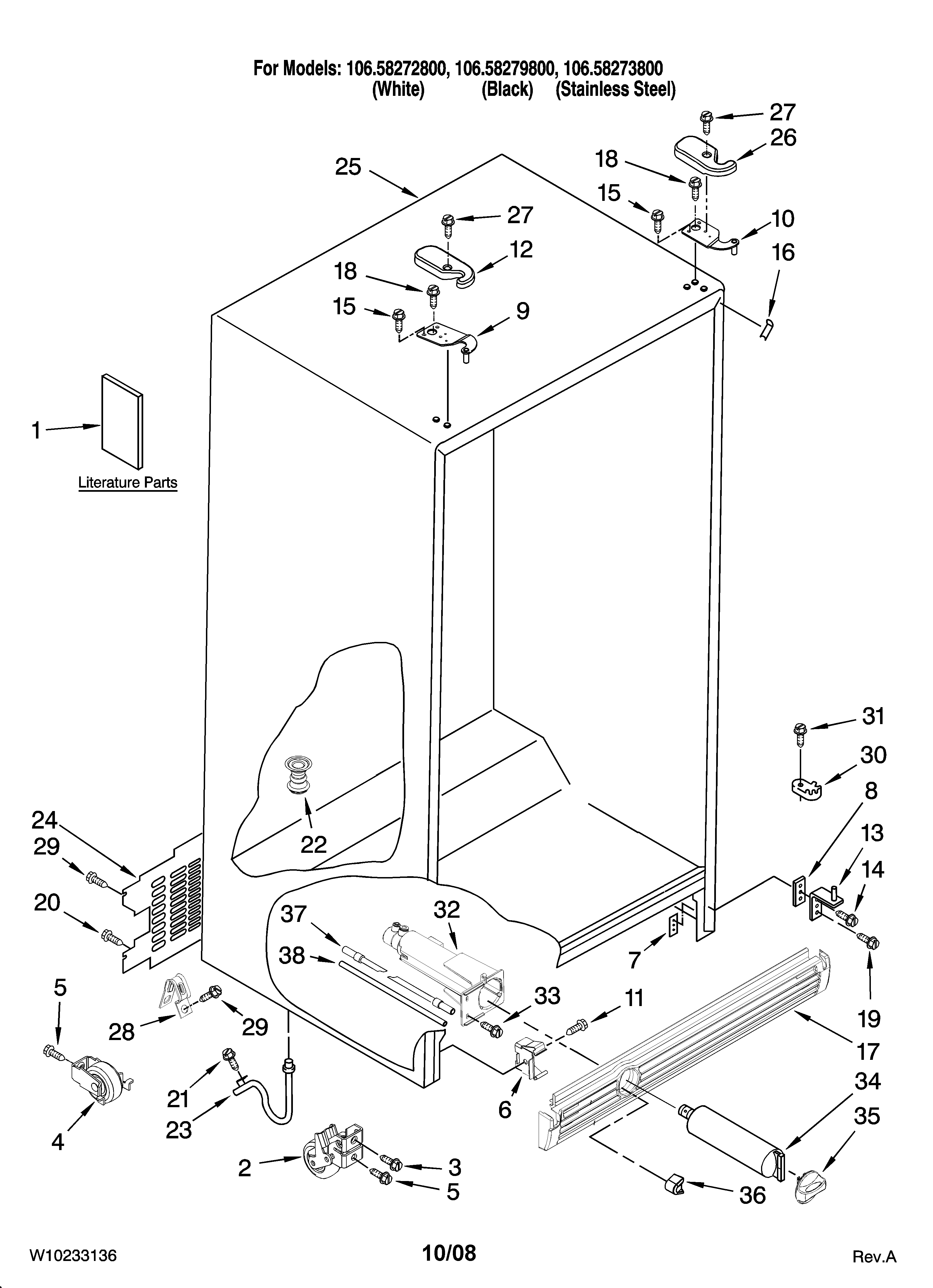 Kenmore 10658279800 cabinet parts diagram
