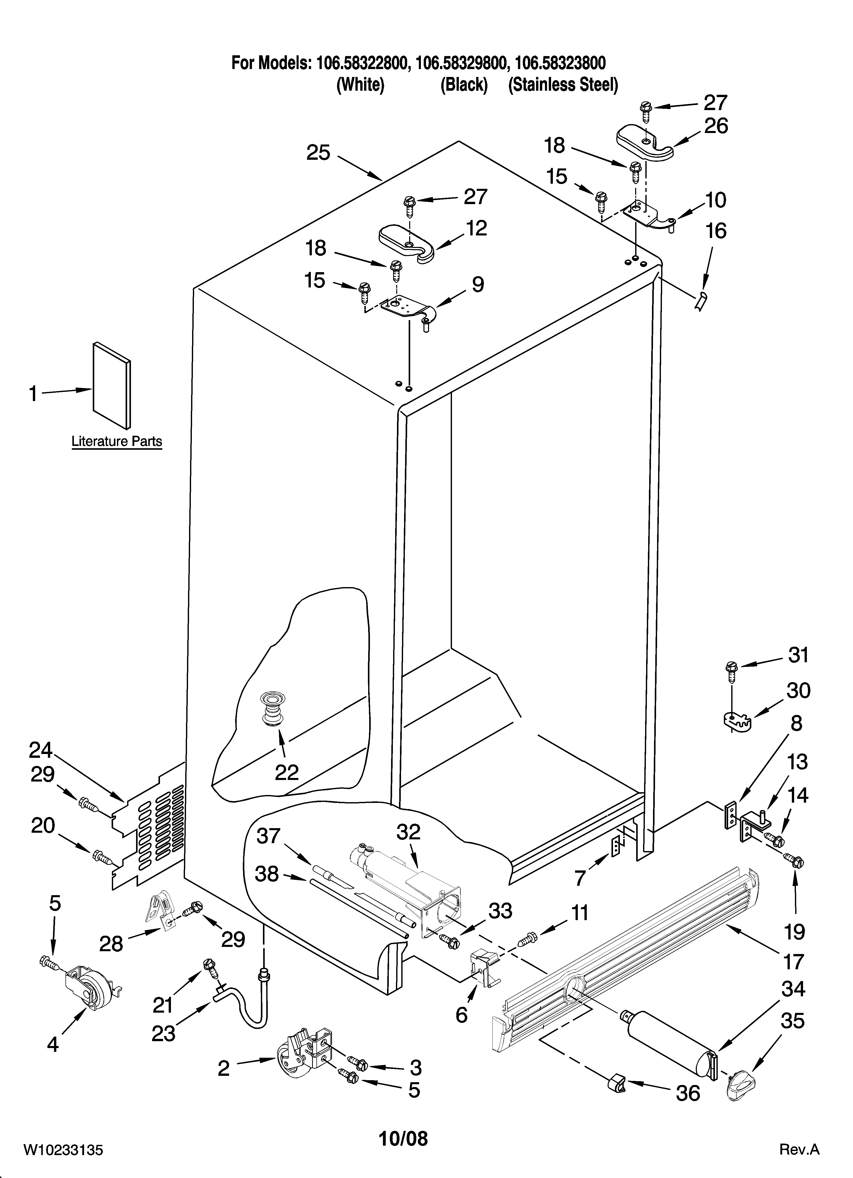 Kenmore 10658323800 cabinet parts diagram