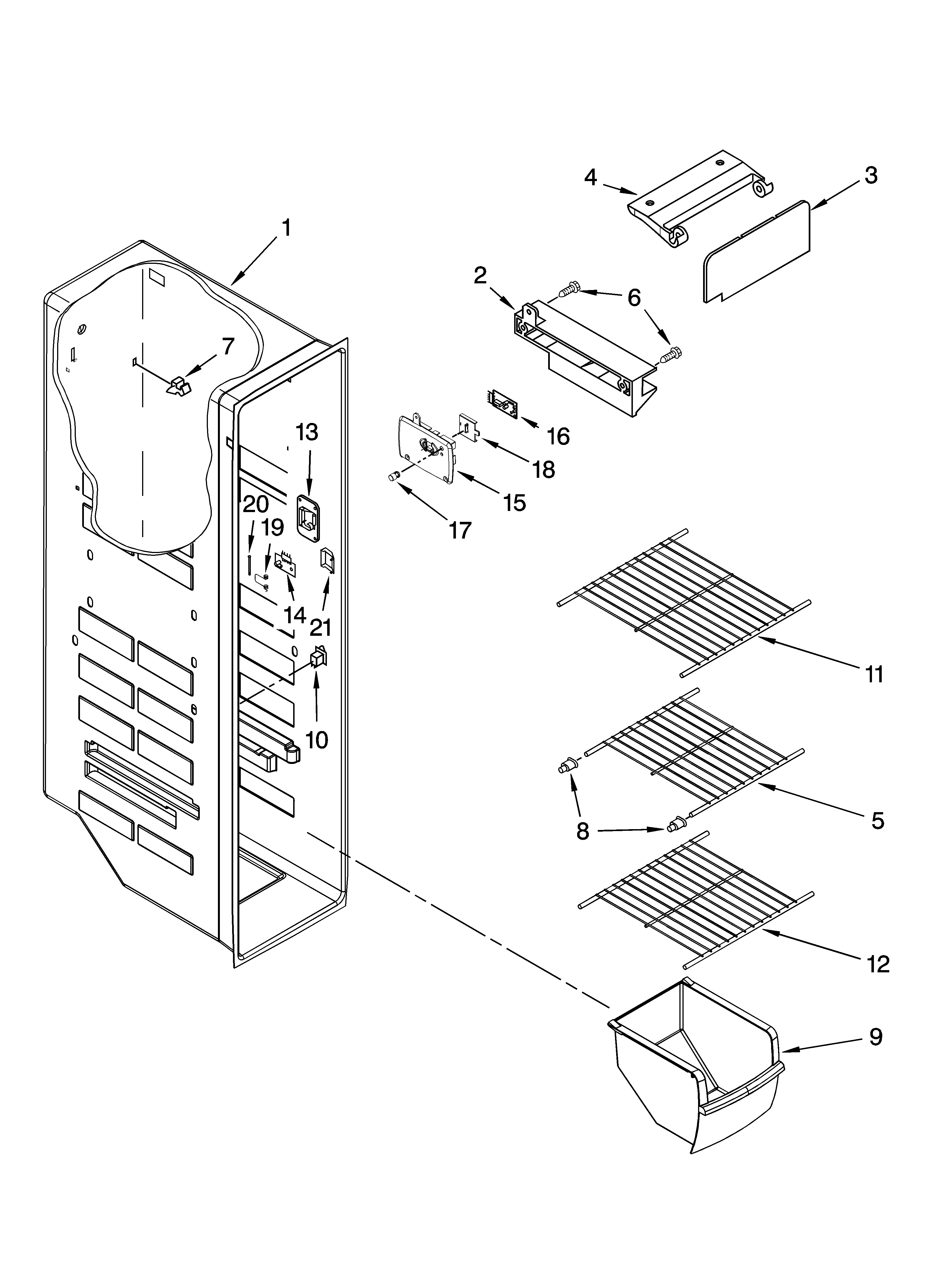 Kenmore 10658323800 freezer liner parts diagram