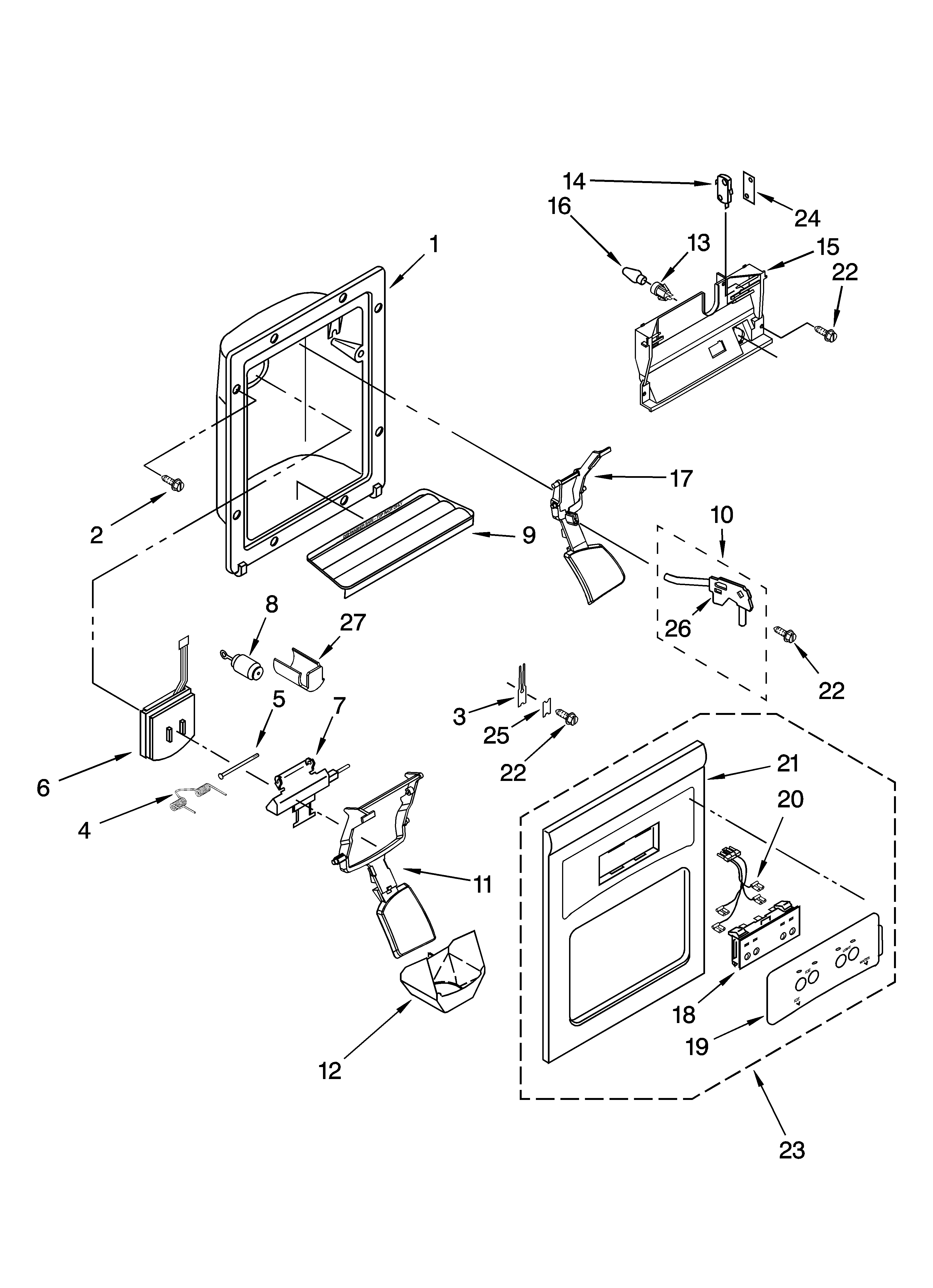 Kenmore 10658323800 dispenser front parts diagram