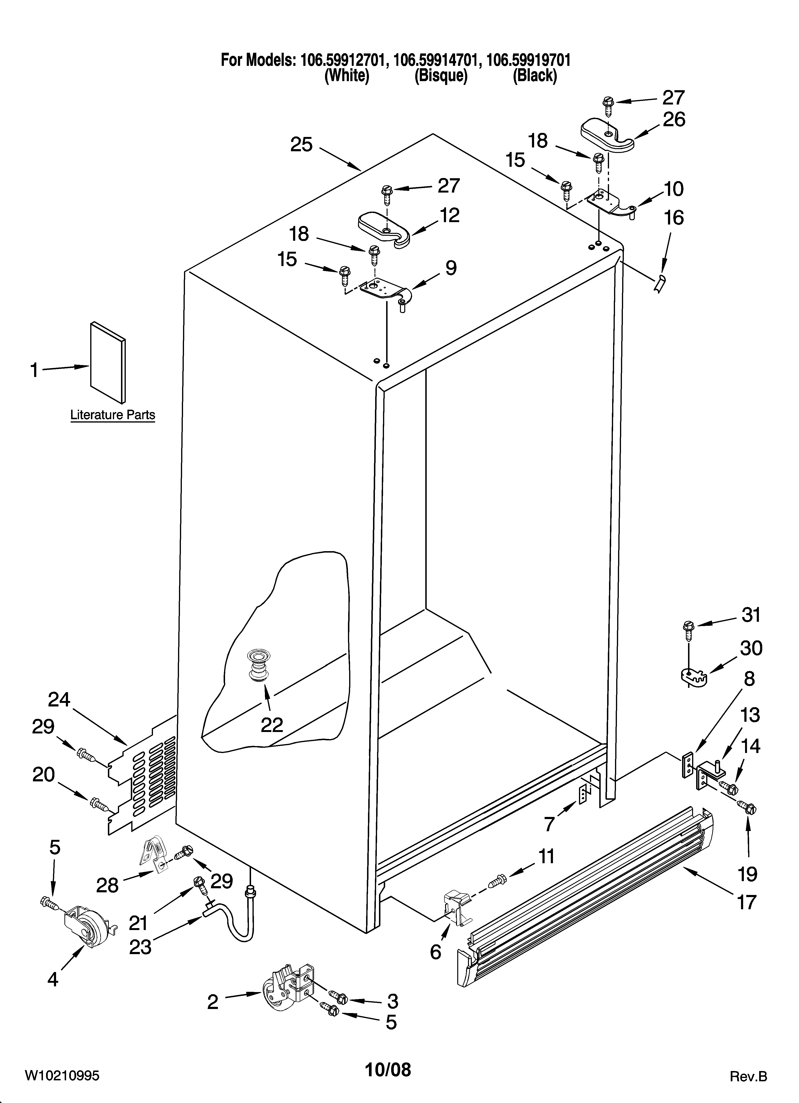 Kenmore 10659912701 cabinet parts diagram