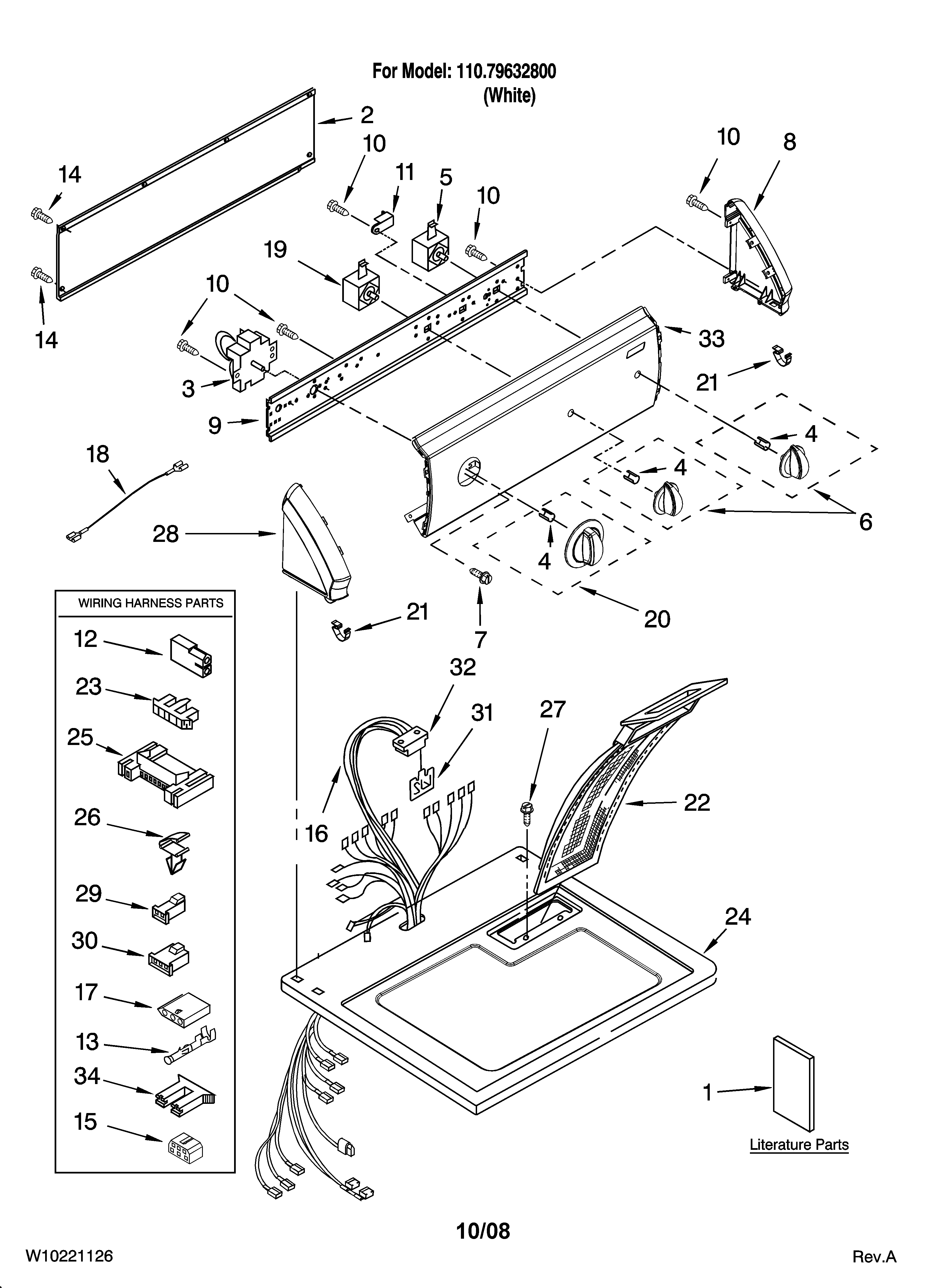 Kenmore 11079632800 top and console parts diagram