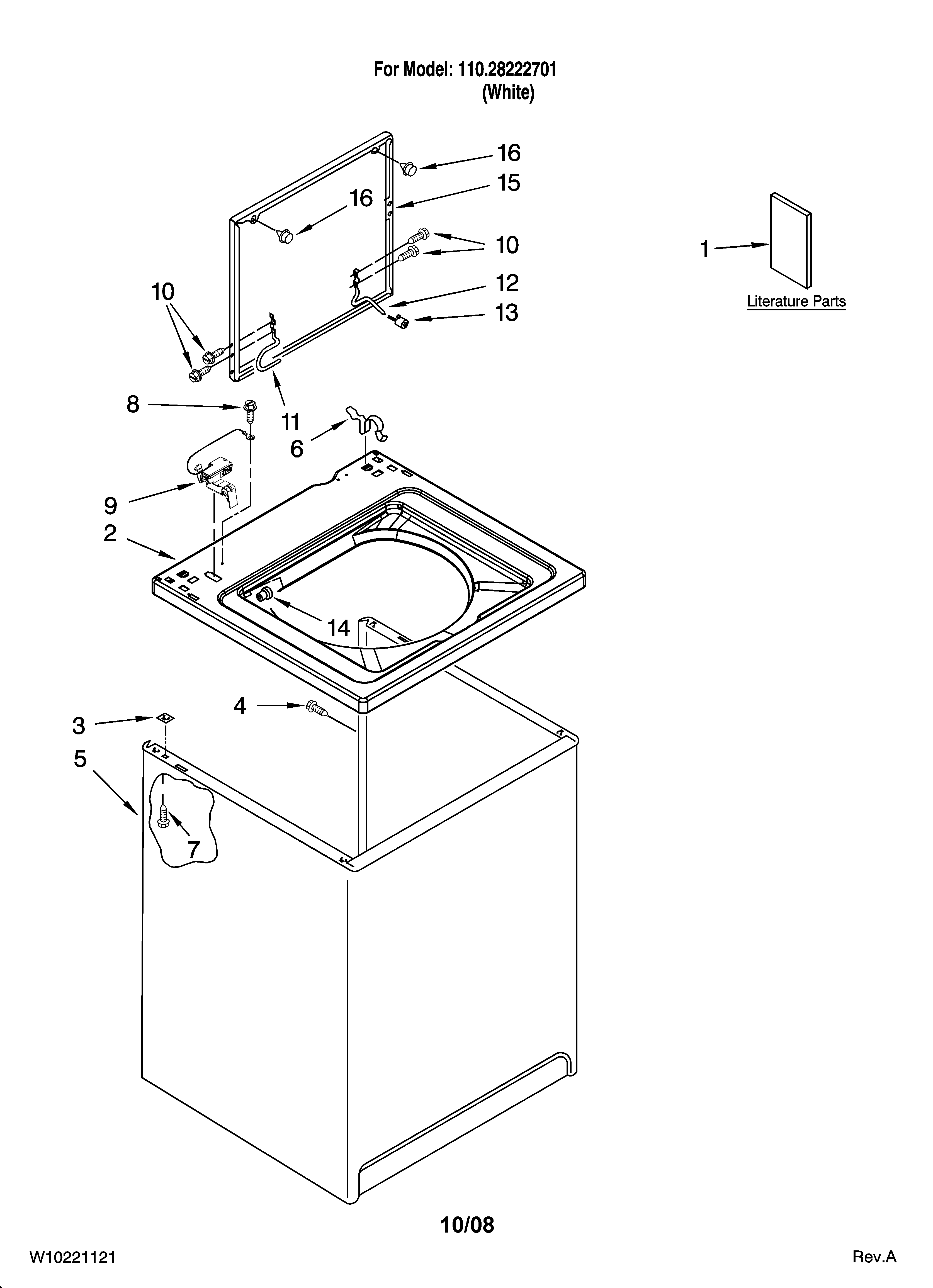Kenmore 11028222701 top and cabinet parts diagram