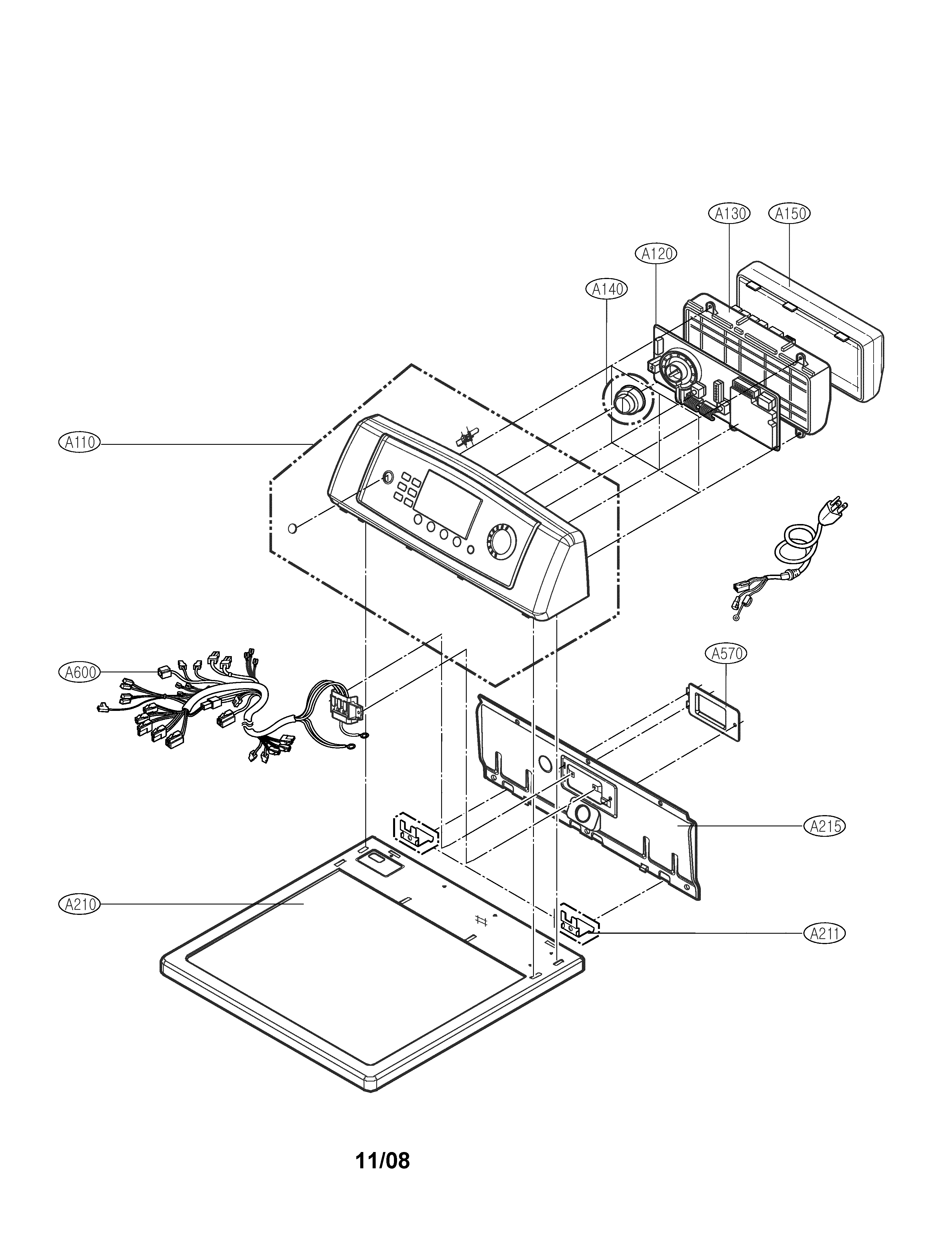 LG DLE0442G control panel & plate assembly diagram