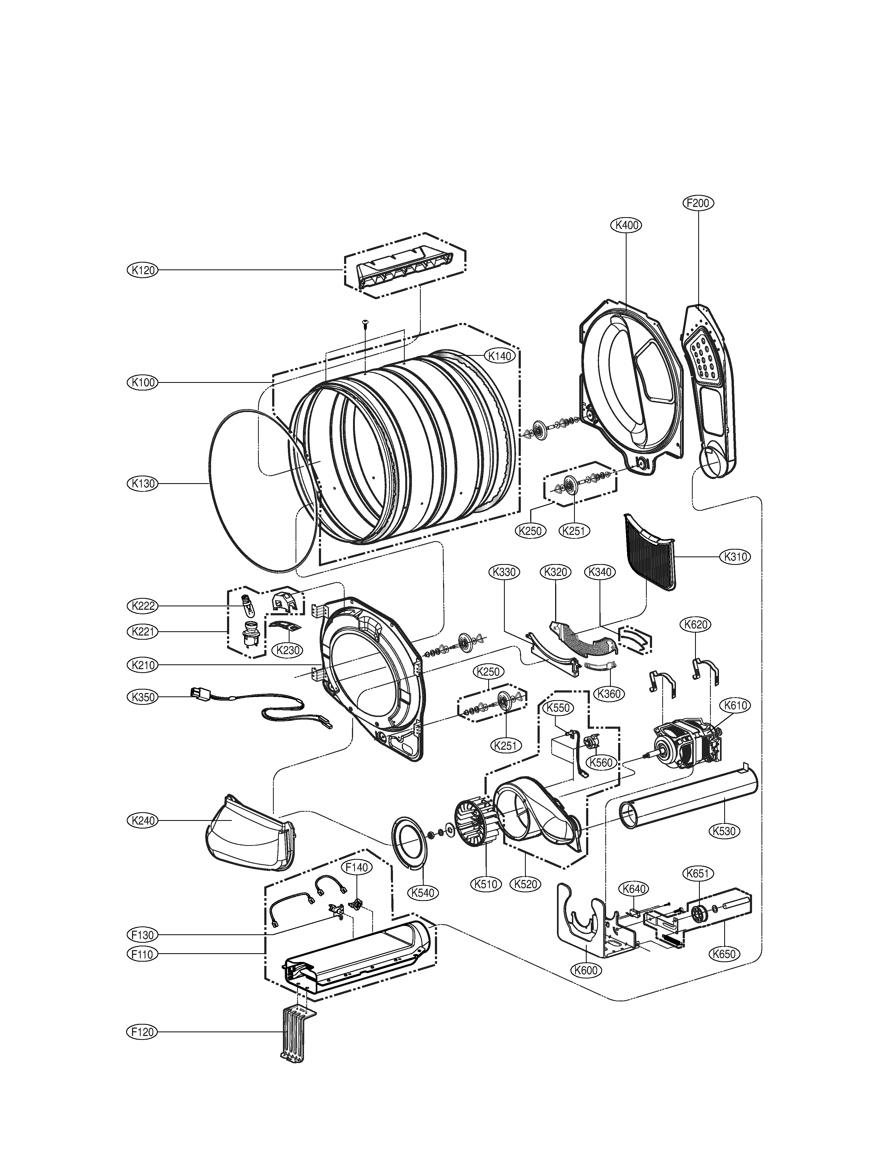 LG DLE0442G drum & motor assembly diagram