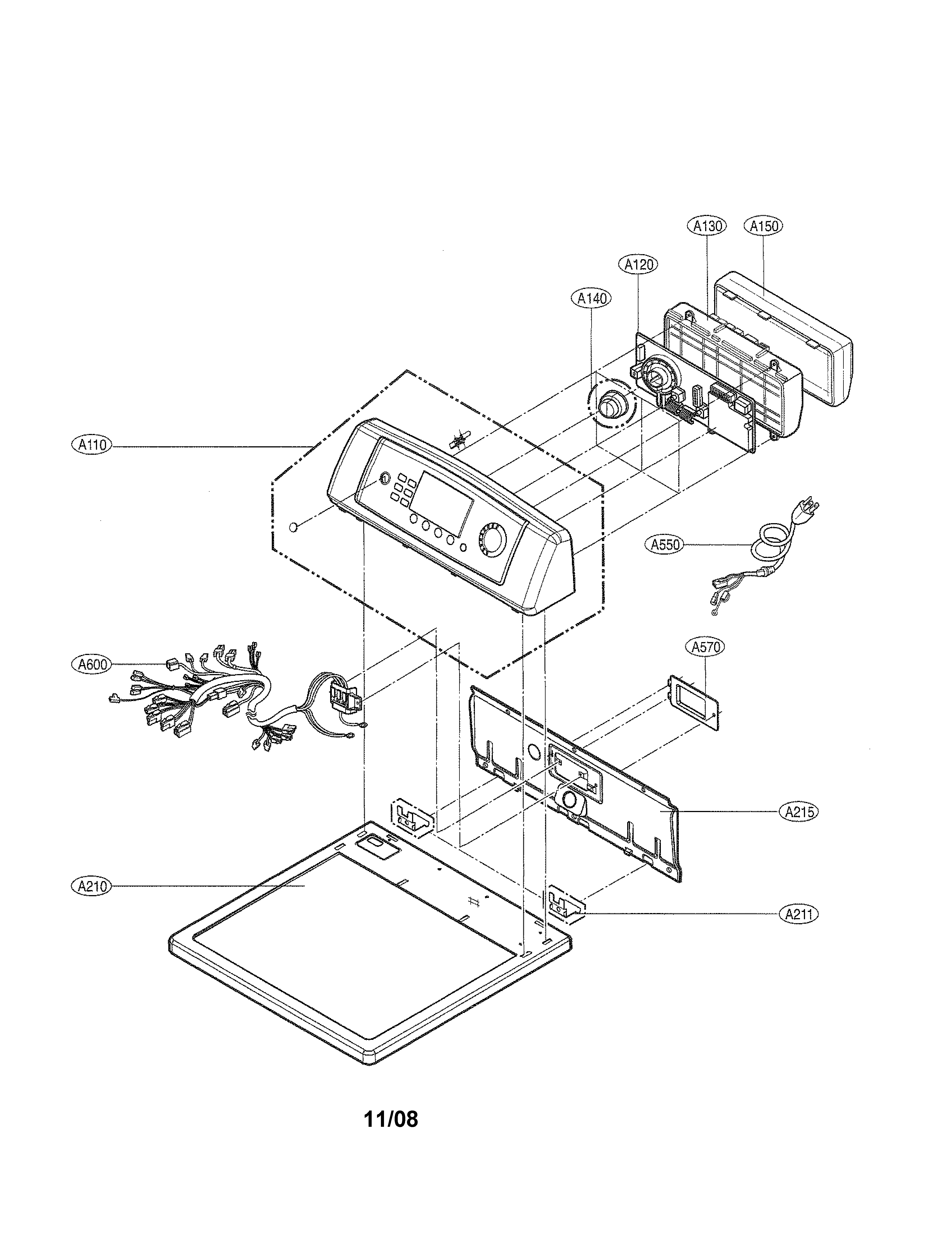 LG DLE0442W control panel & plate assembly diagram