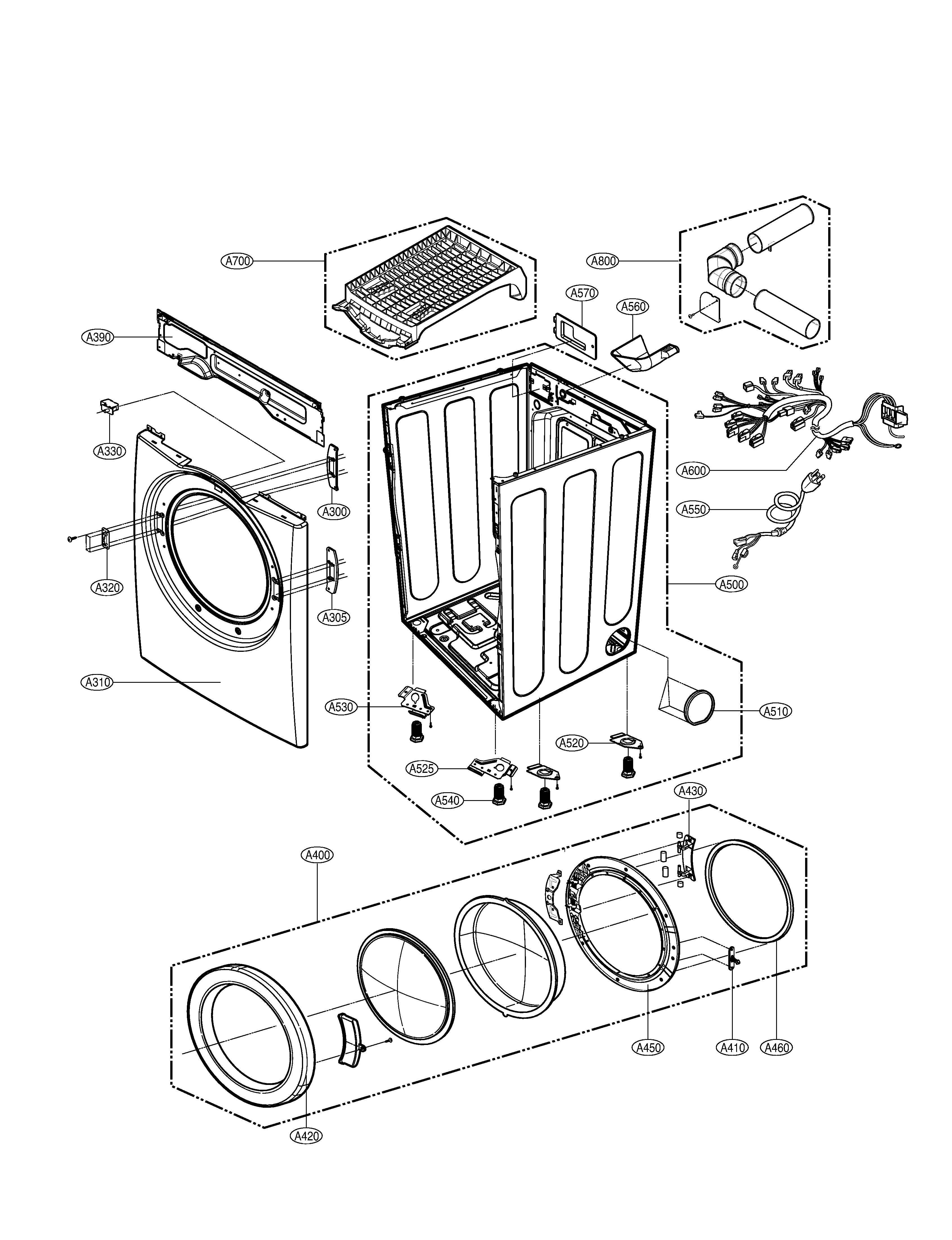 LG DLE5977SM cabinet and door diagram