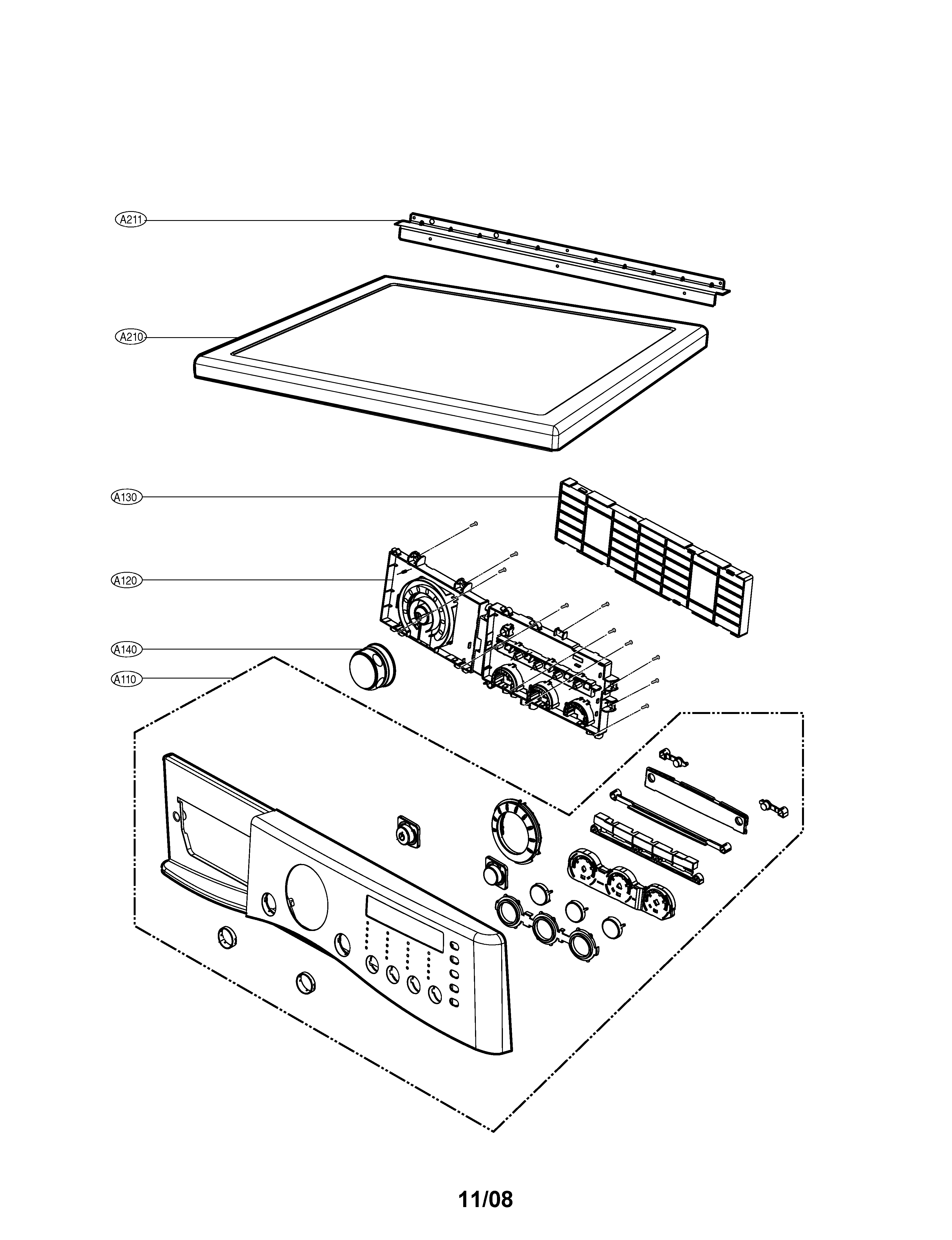 LG DLEX7177WM control panel & plate assembly diagram