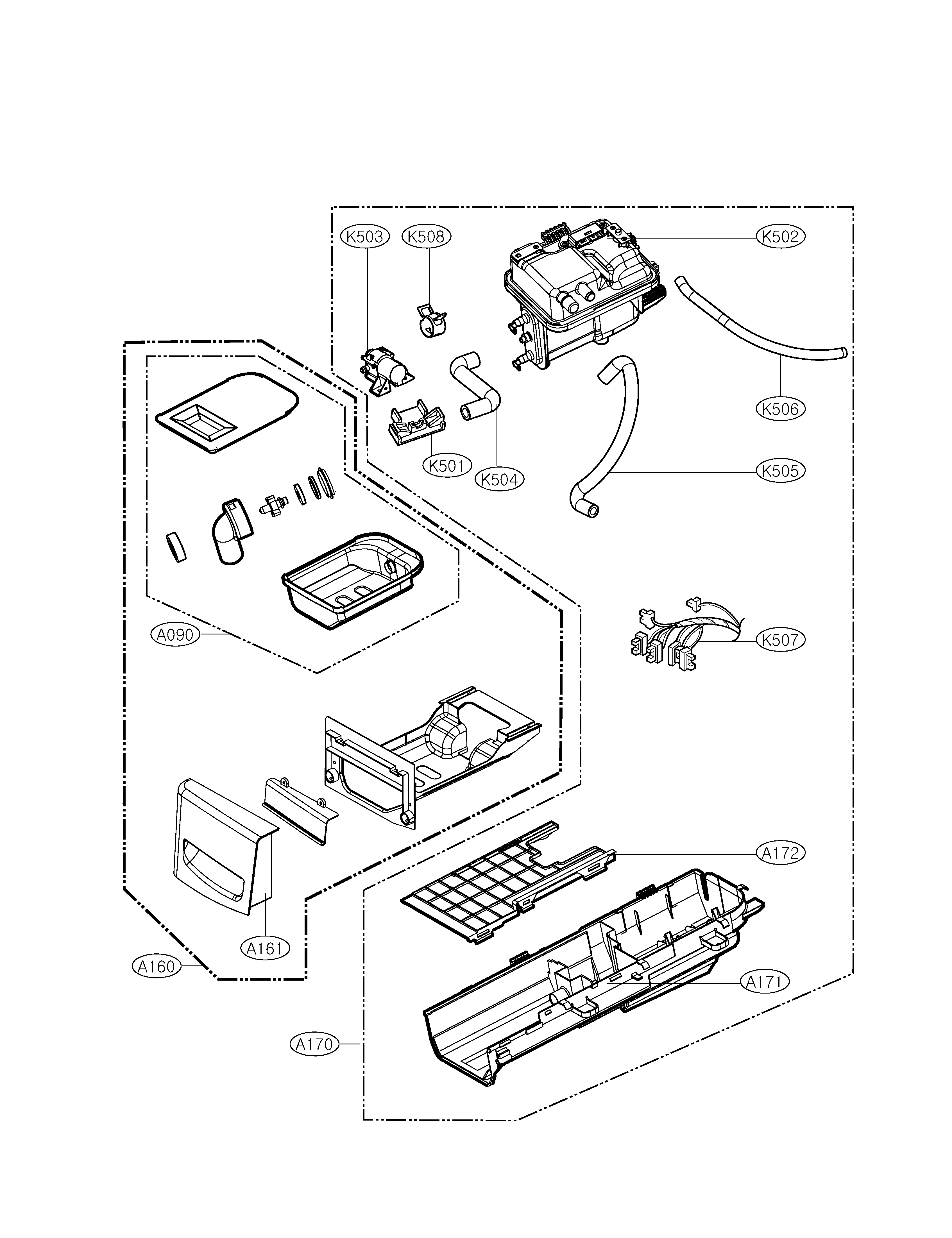 LG DLEX7177WM panel drawer & guide assembly diagram